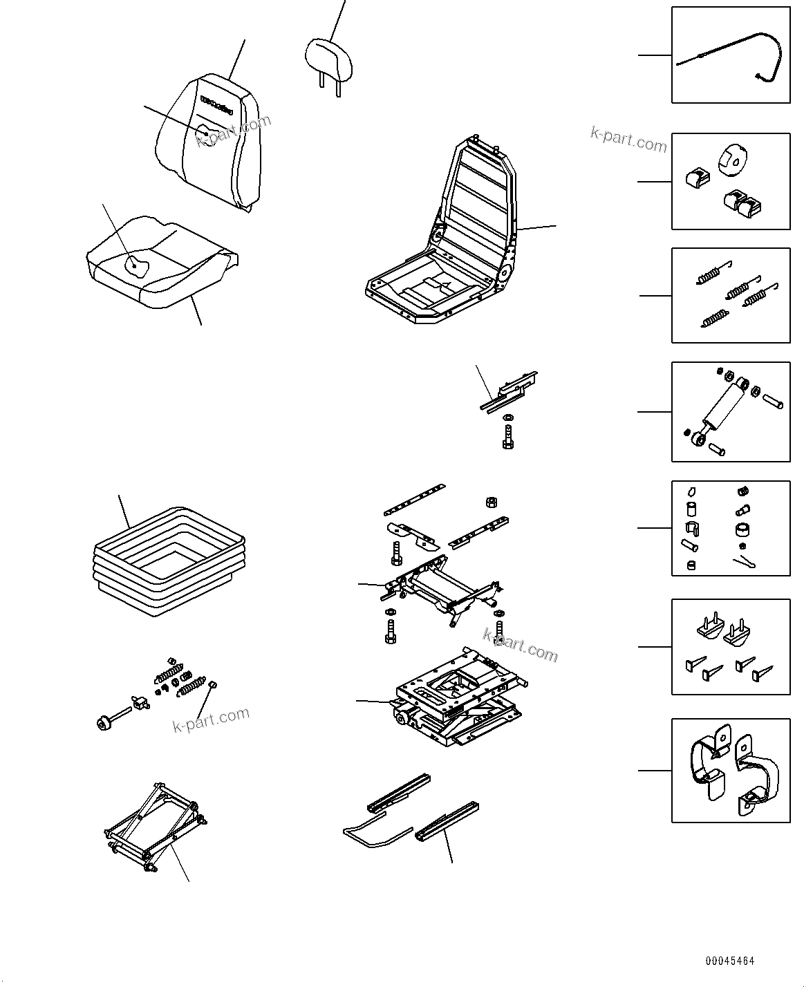 Komatsu parts book diagram for PC450LC-8R S/N 79001-UP: OPERATOR'S SEAT, INNER PARTS(#75227-)