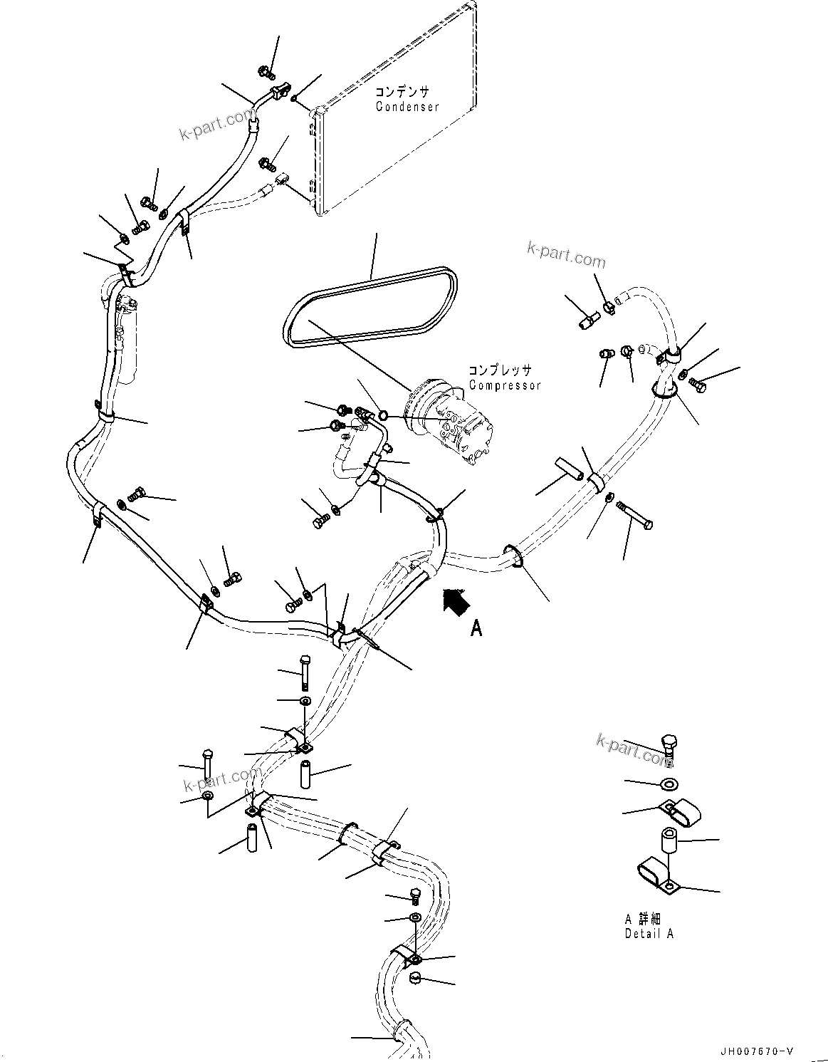 Komatsu parts book diagram for PC450LC-8R S/N 79001-UP: AIR CONDITIONER UNIT, PIPING(#75182-77527)