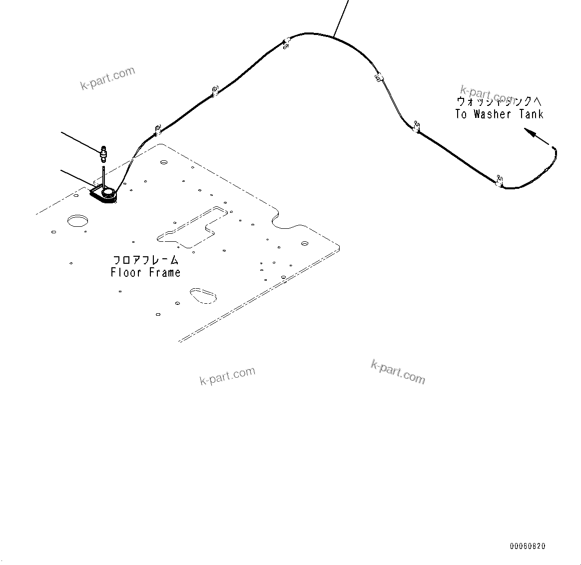 Komatsu parts book diagram for PC450LC-8R S/N 79001-UP: CAB, FLOOR, WINDOW WASHER HOSE(#79001-)