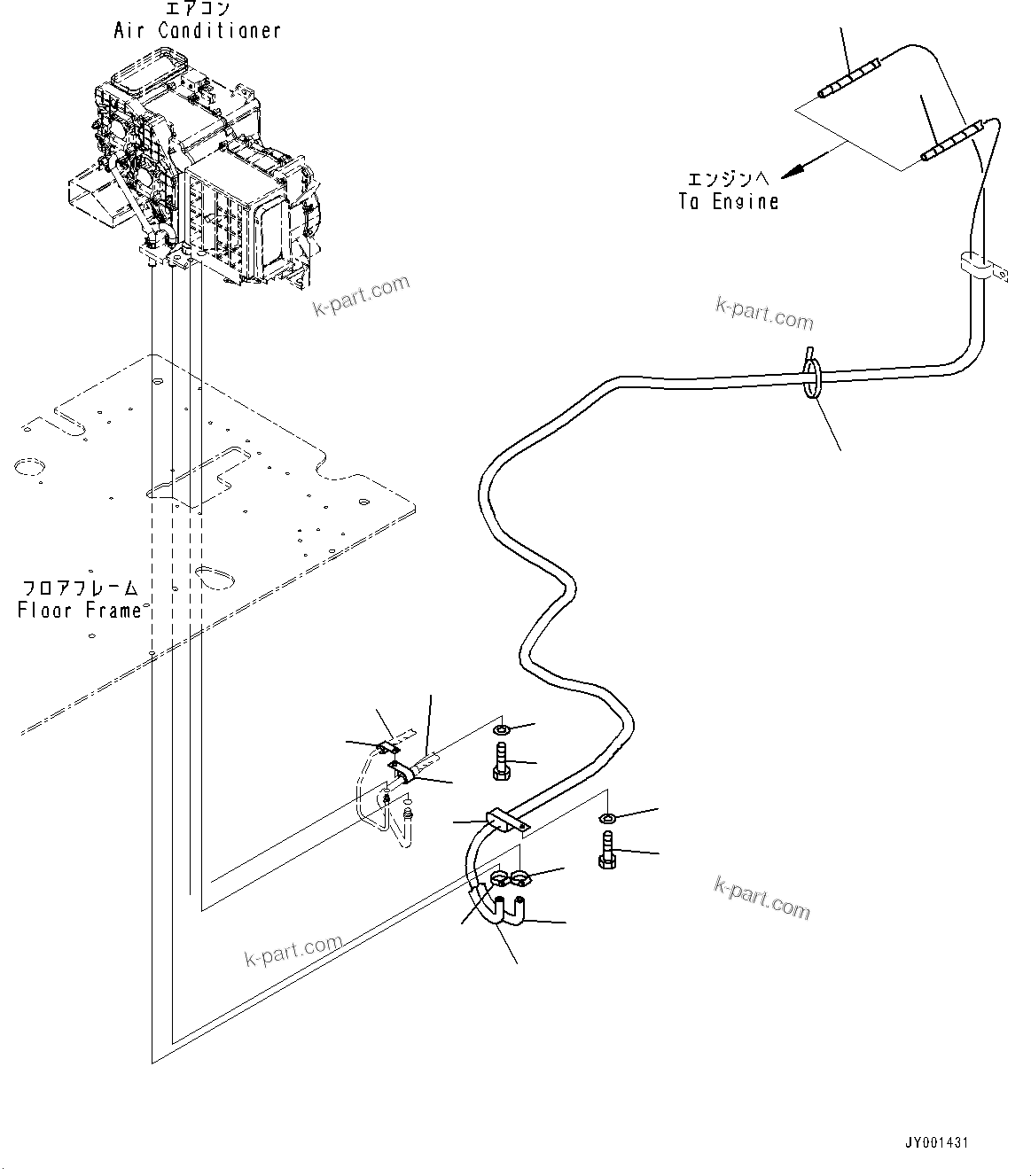 Komatsu parts book diagram for PC450LC-8R S/N 79001-UP: CAB, FLOOR, HEATER PIPING(#79001-)