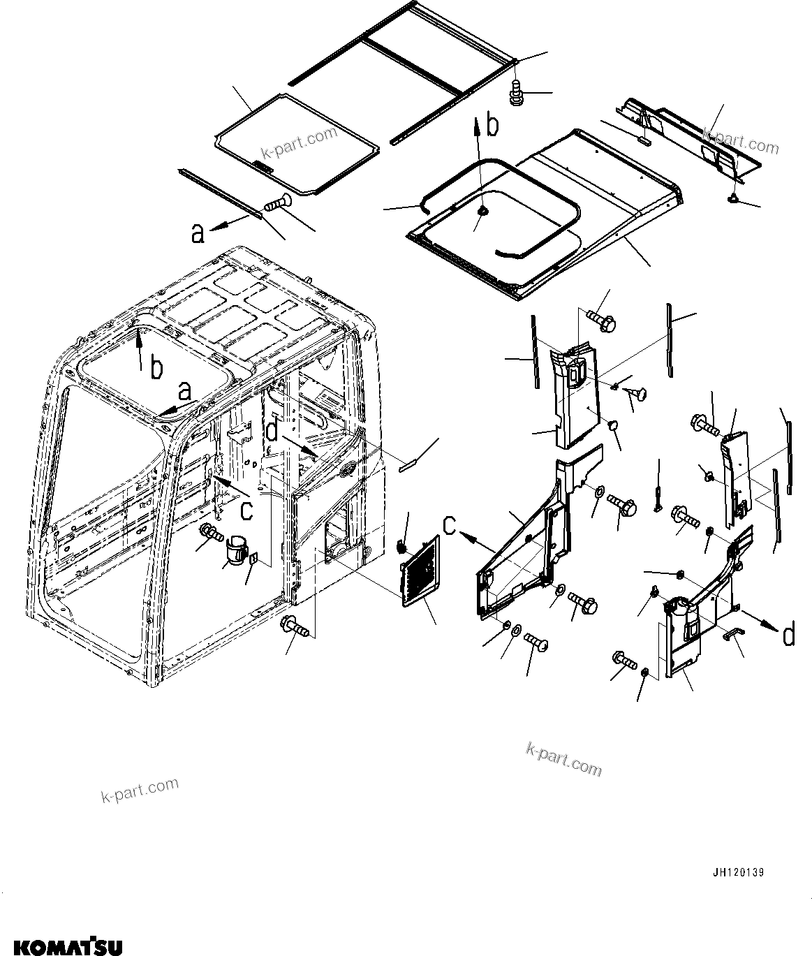 Komatsu parts book diagram for PC450LC-8R S/N 79001-UP: CAB, ROOF COVER AND AIR INTAKE (ROPS CAB, FRONT FIXED WINDOW, KOMTRAX, 4G)(#79001-)