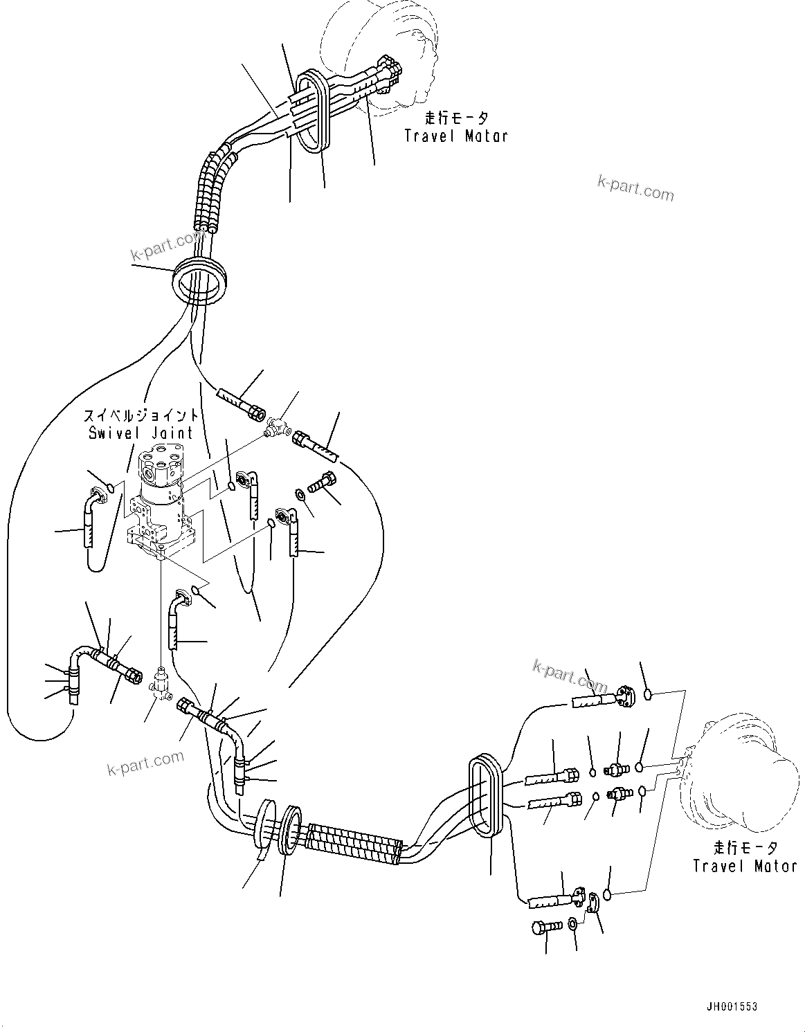 Komatsu parts book diagram for PC450LC-8R S/N 79001-UP: TRAVEL PIPING, (#75001-)