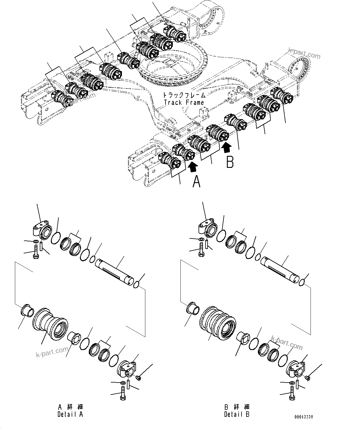 Komatsu parts book diagram for PC450LC-8R S/N 79001-UP: TRACK ROLLER, (#75166-)