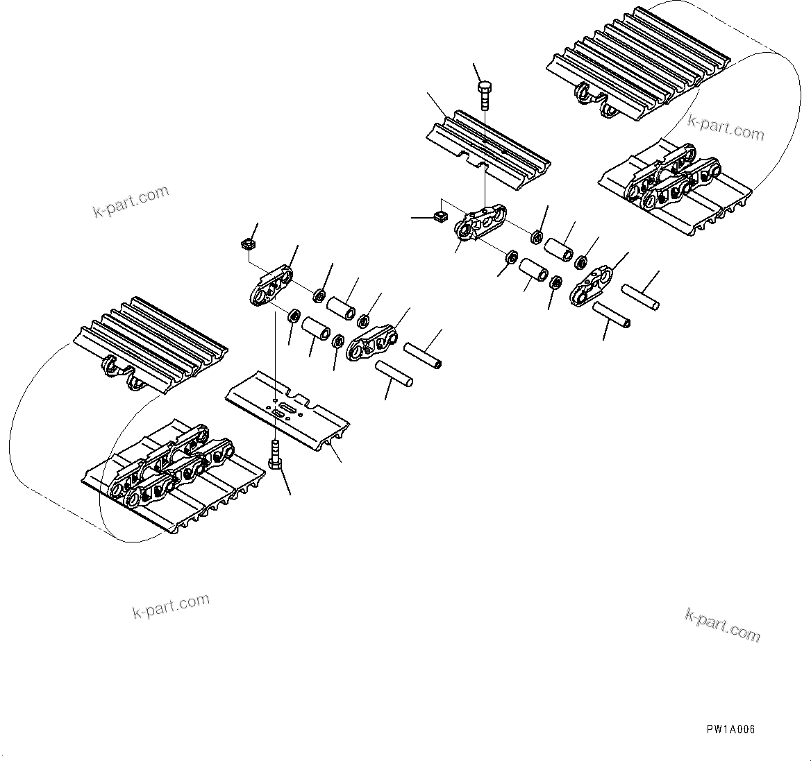 Komatsu parts book diagram for PC450LC-8R S/N 79001-UP: TRACK SHOE ASSEMBLY, (OBLONG HOLED TRIPLE GROUSER SHOE, 600MM WIDTH, GREASE SEALED TYPE, 98 SET)(#75001-)