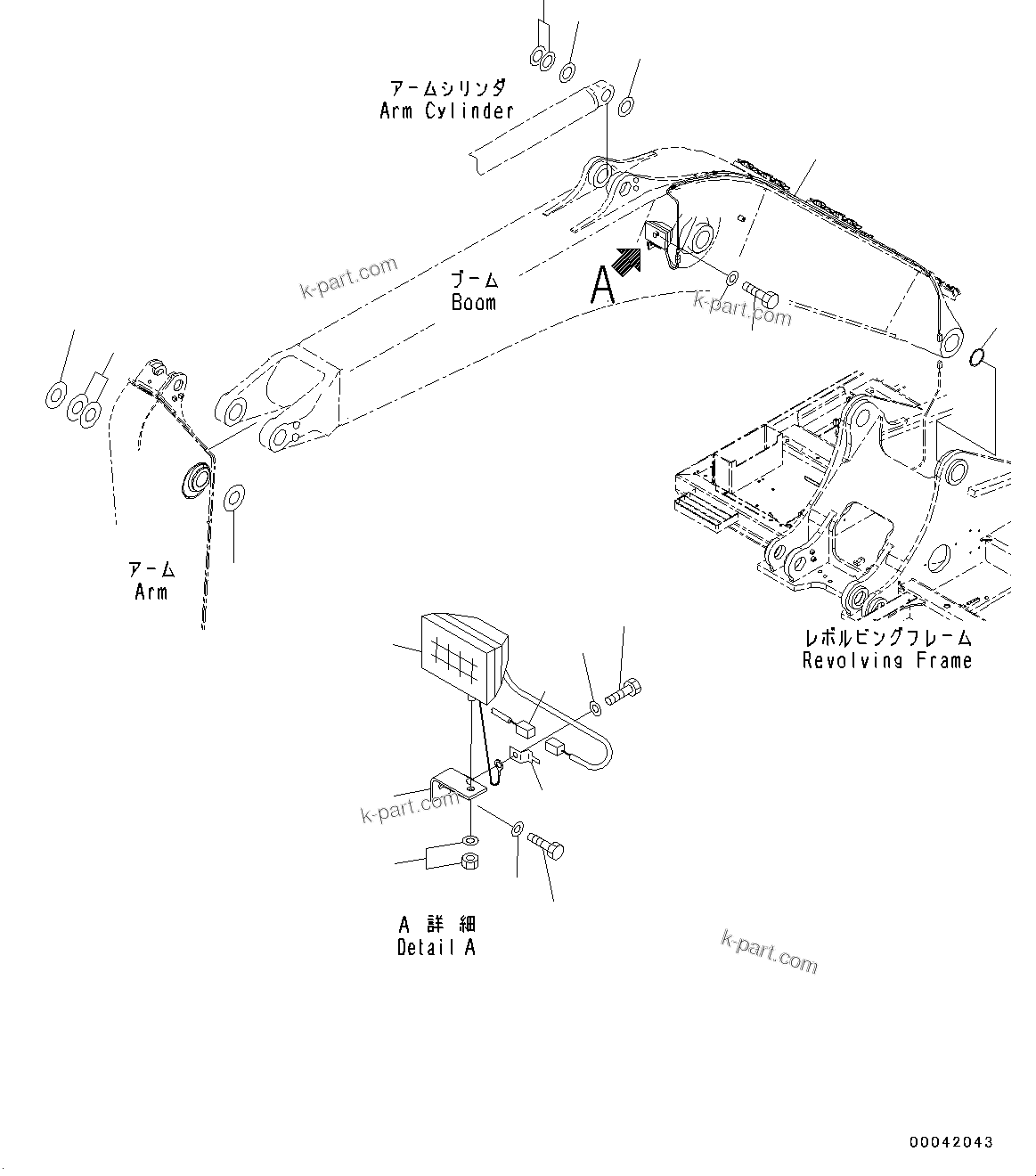 Komatsu parts book diagram for PC450LC-8R S/N 79001-UP: BOOM, WORKING LAMP AND SPACER(#75001-75096)