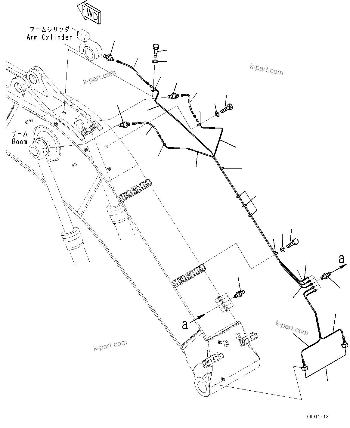 Komatsu parts book diagram for PC450LC-8R S/N 79001-UP: BOOM, LUBRICATION PIPING(#75001-)