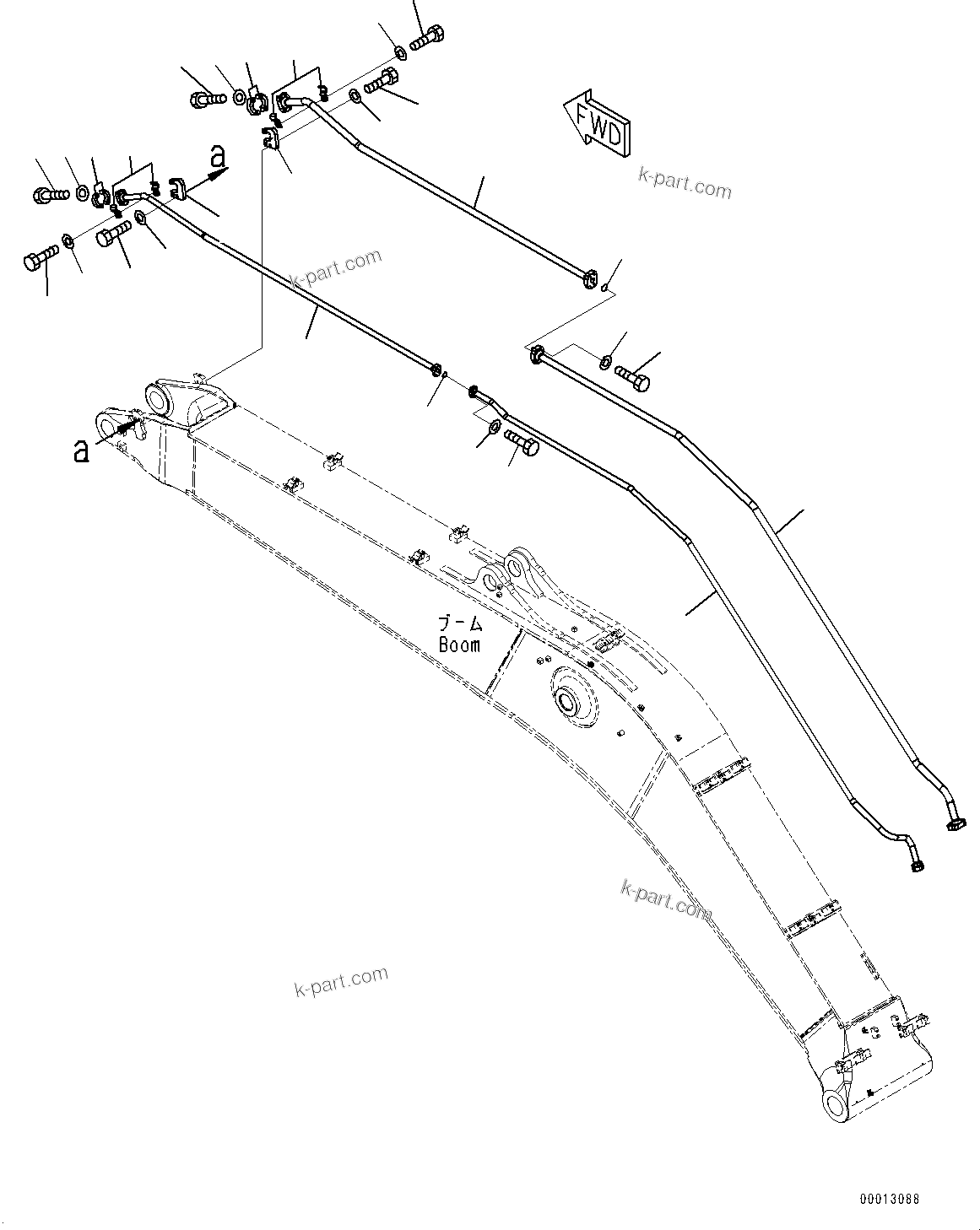Komatsu parts book diagram for PC450LC-8R S/N 79001-UP: BOOM, FOR ADDITIONAL PIPING(#75001-)