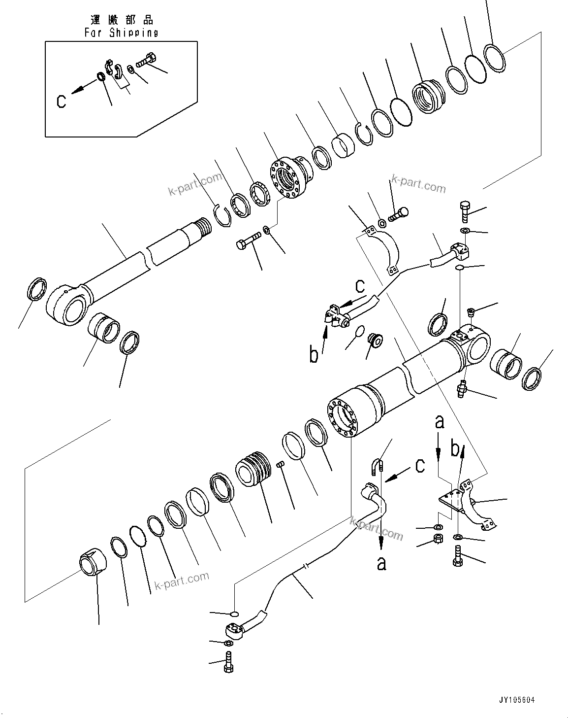 Komatsu parts book diagram for PC450LC-8R S/N 79001-UP: BOOM CYLINDER, INNER PARTS, BOOM CYLINDER, L.H.(#76864-)
