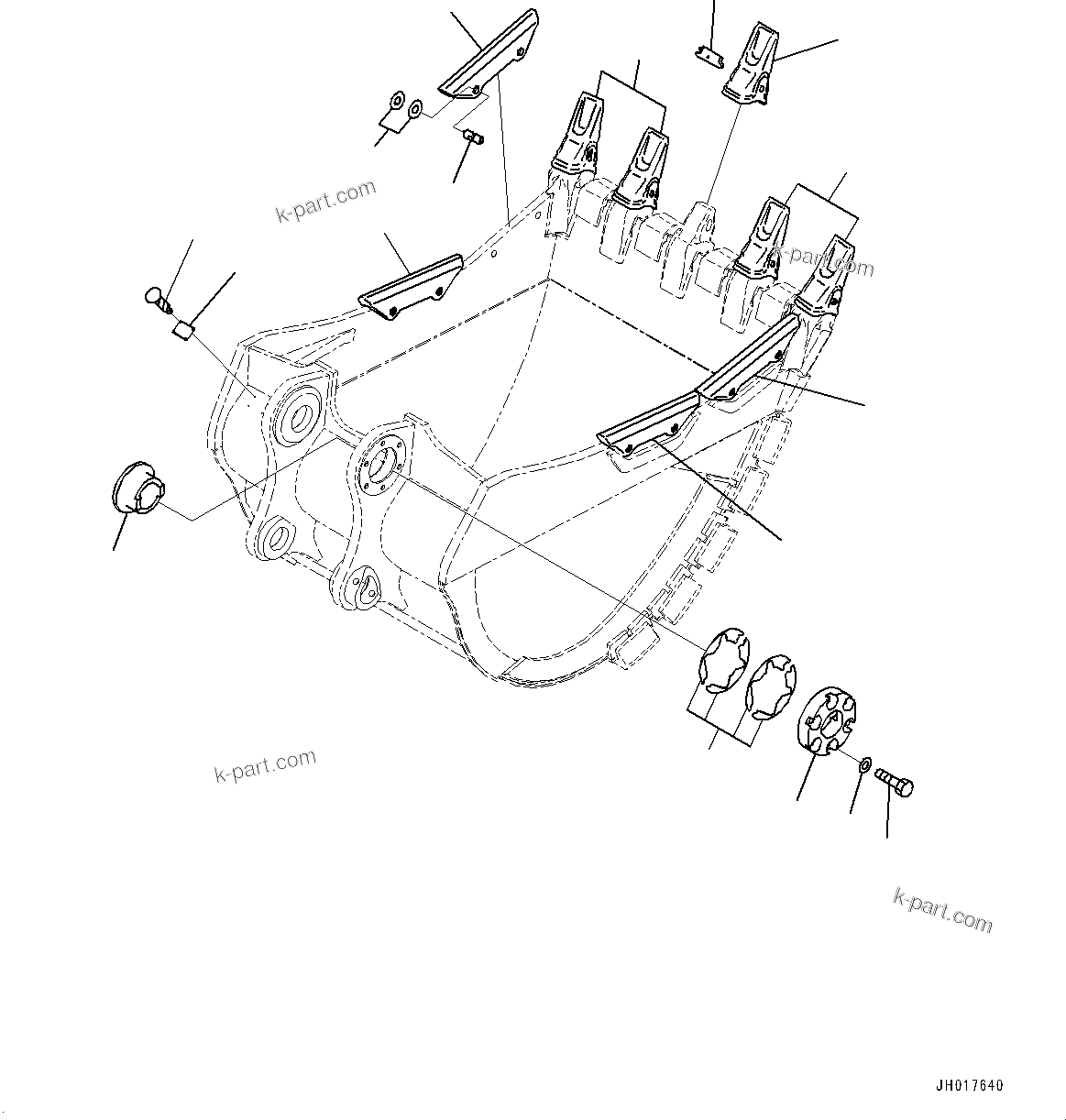 Komatsu parts book diagram for PC450LC-8R S/N 79001-UP: ME BUCKET, TOOTH AND SIDE SHROUD (2.80M3, 1405MM WIDTH, KMAX2 TOOTH, THRUST ADJUSTMENT, SIDE SHROUD)(#75896-76037)