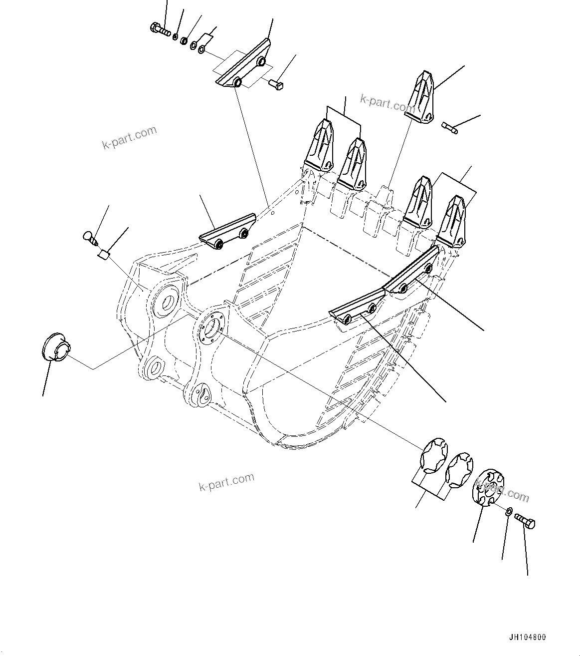 Komatsu parts book diagram for PC450LC-8R S/N 79001-UP: ME BUCKET, TOOTH AND SIDE SHROUD (2.80M3, 1405MM WIDTH, HORIZONTAL PIN TYPE, THRUST ADJUSTMENT, SIDE SHROUD)(#76540-)