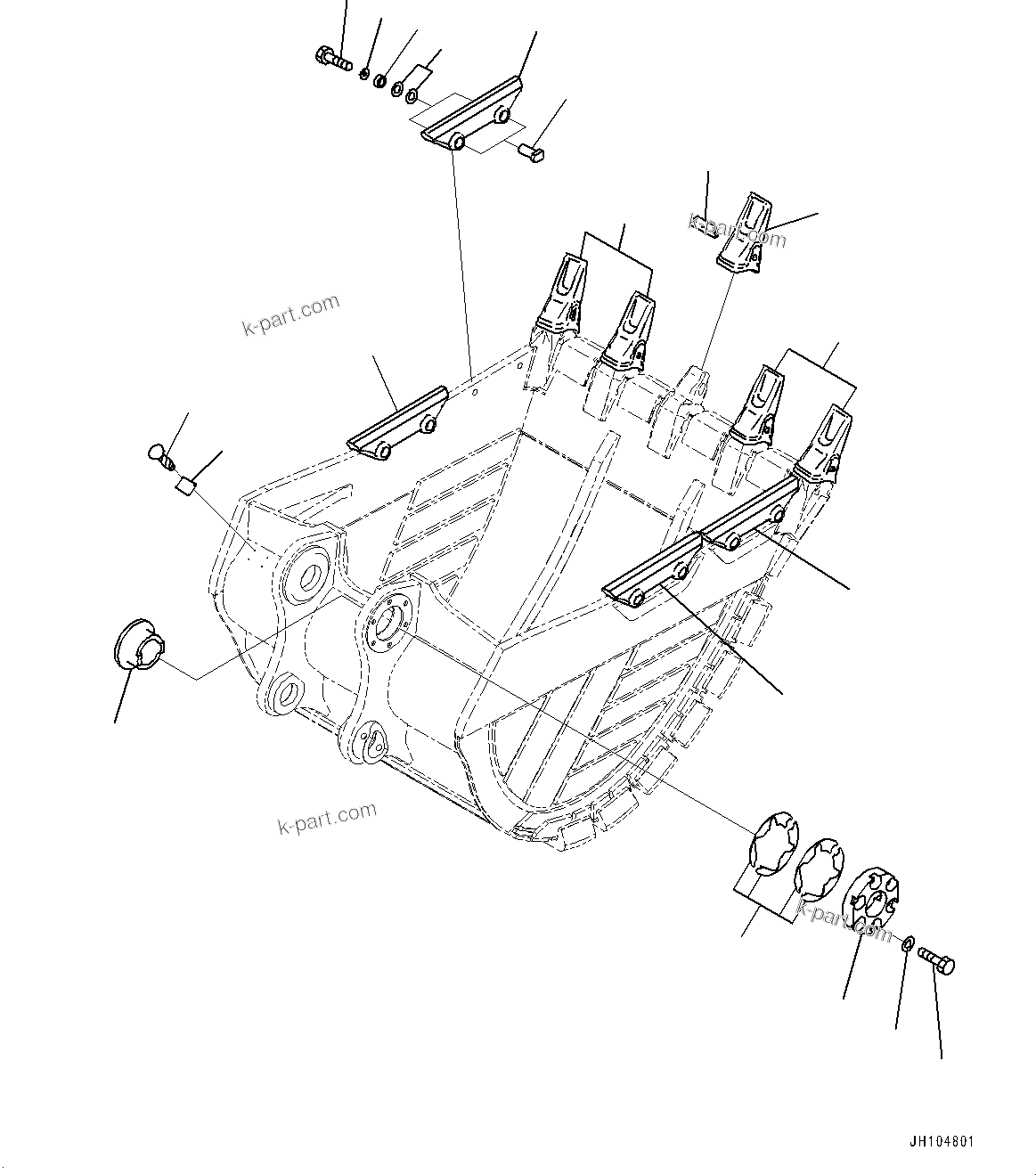 Komatsu parts book diagram for PC450LC-8R S/N 79001-UP: ME BUCKET, TOOTH AND SIDE SHROUD (2.80M3, 1525MM WIDTH, KMAX2 TOOTH, THRUST ADJUSTMENT, SIDE SHROUD)(#76540-)
