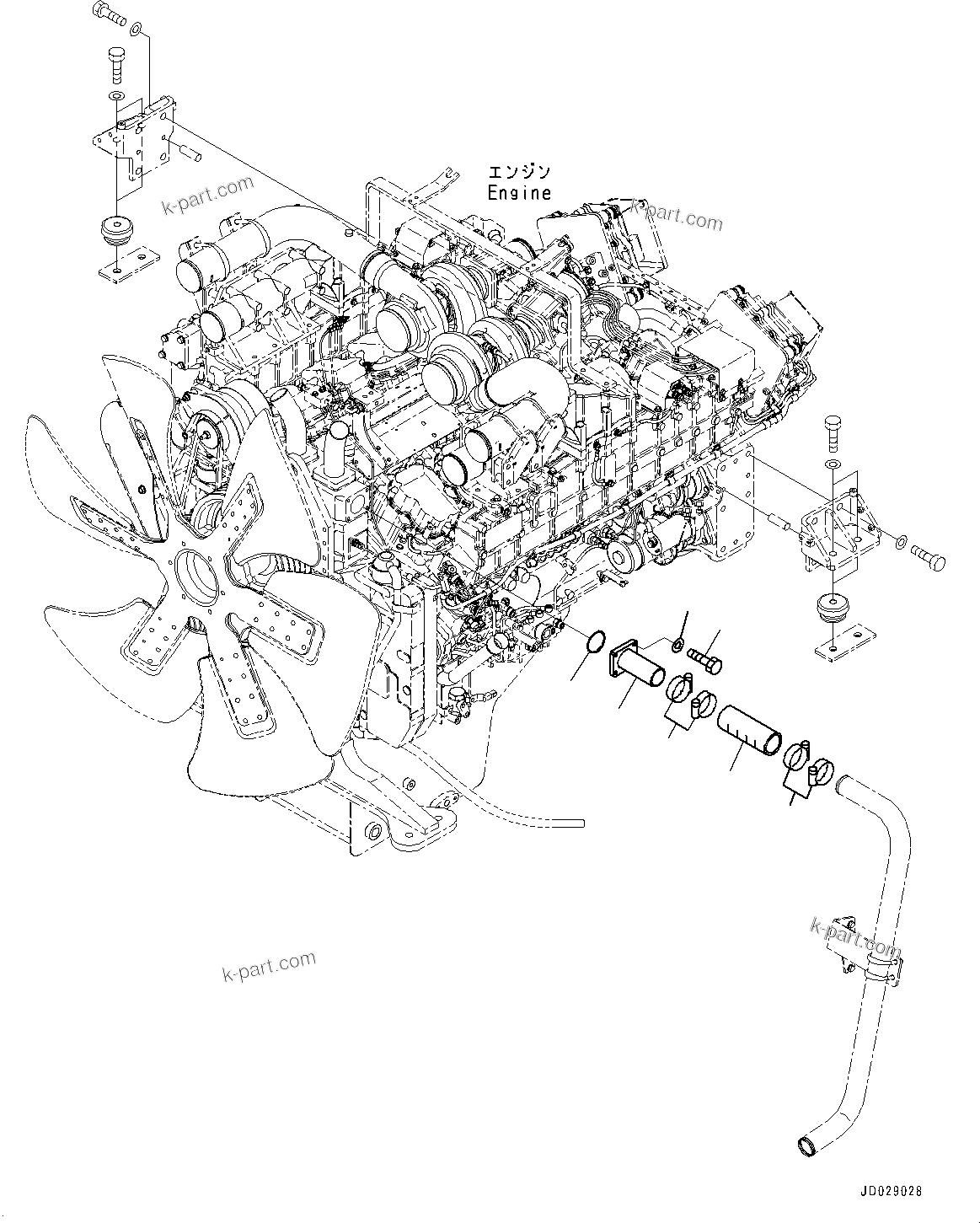 Komatsu parts book diagram for HD785-7 S/N 37001-UP: ENGINE RELATED PARTS, COOLING TUBE(#37001-)