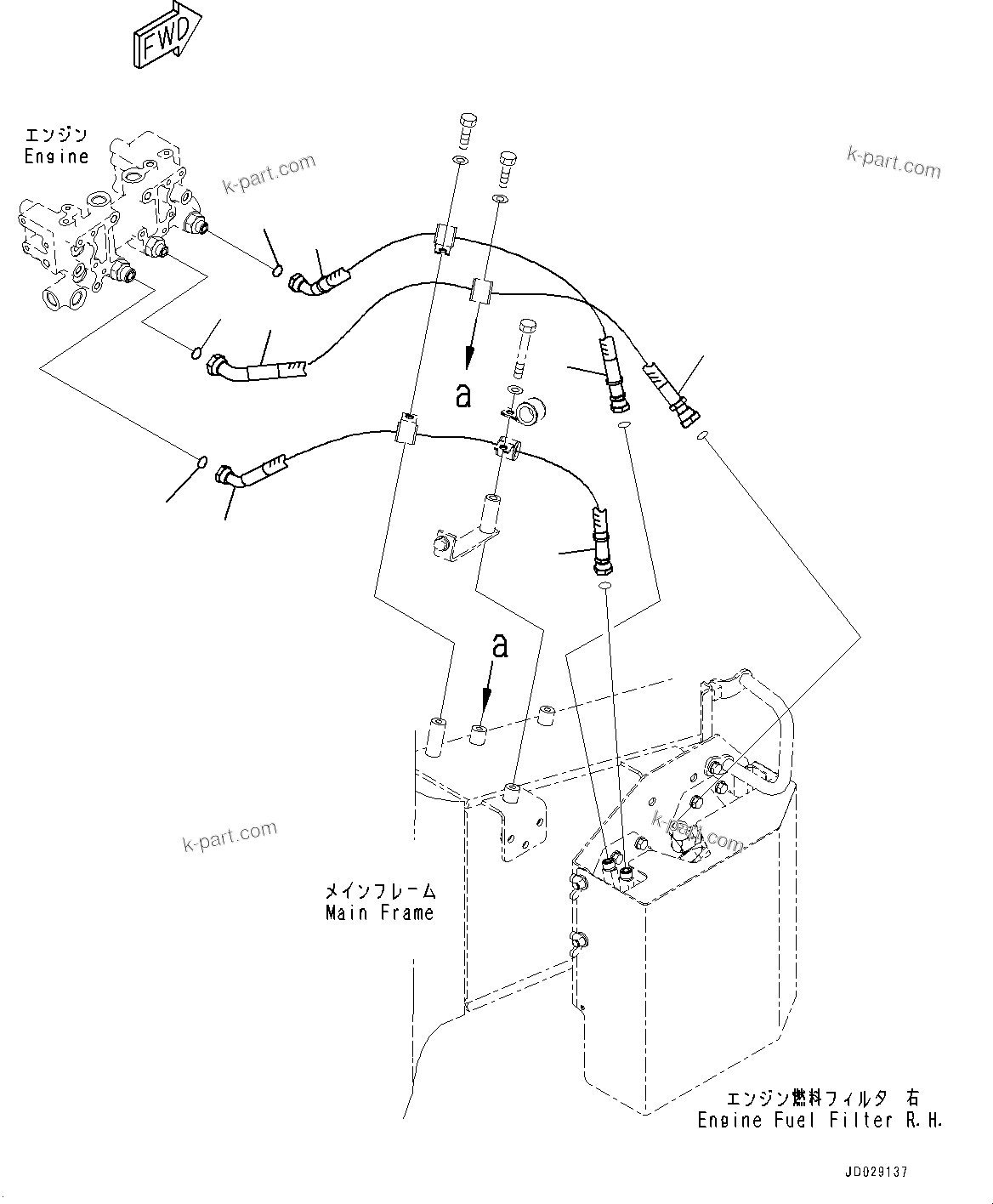 Komatsu parts book diagram for HD785-7 S/N 37001-UP: ENGINE RELATED PARTS, FUEL PIPING, FILTER TO ENGINE, R.H.(#37001-)