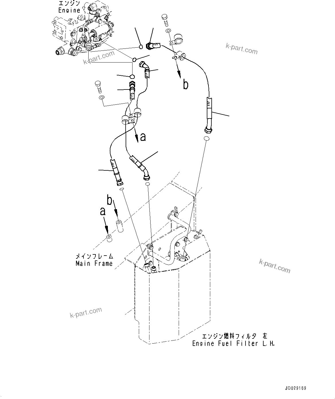 Komatsu parts book diagram for HD785-7 S/N 37001-UP: ENGINE RELATED PARTS, FUEL PIPING, FILTER TO ENGINE, L.H.(#37001-)