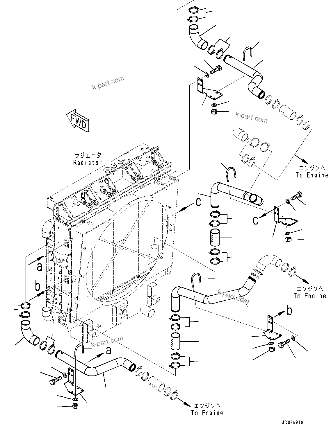 Komatsu parts book diagram for HD785-7 S/N 37001-UP: COOLING SYSTEM, COOLANT PIPING (3/3)(#30001-)