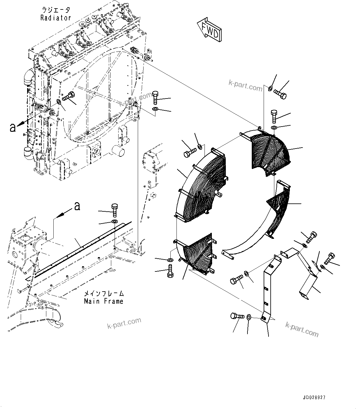 Komatsu parts book diagram for HD785-7 S/N 37001-UP: COOLING SYSTEM, FAN NET(#30001-)