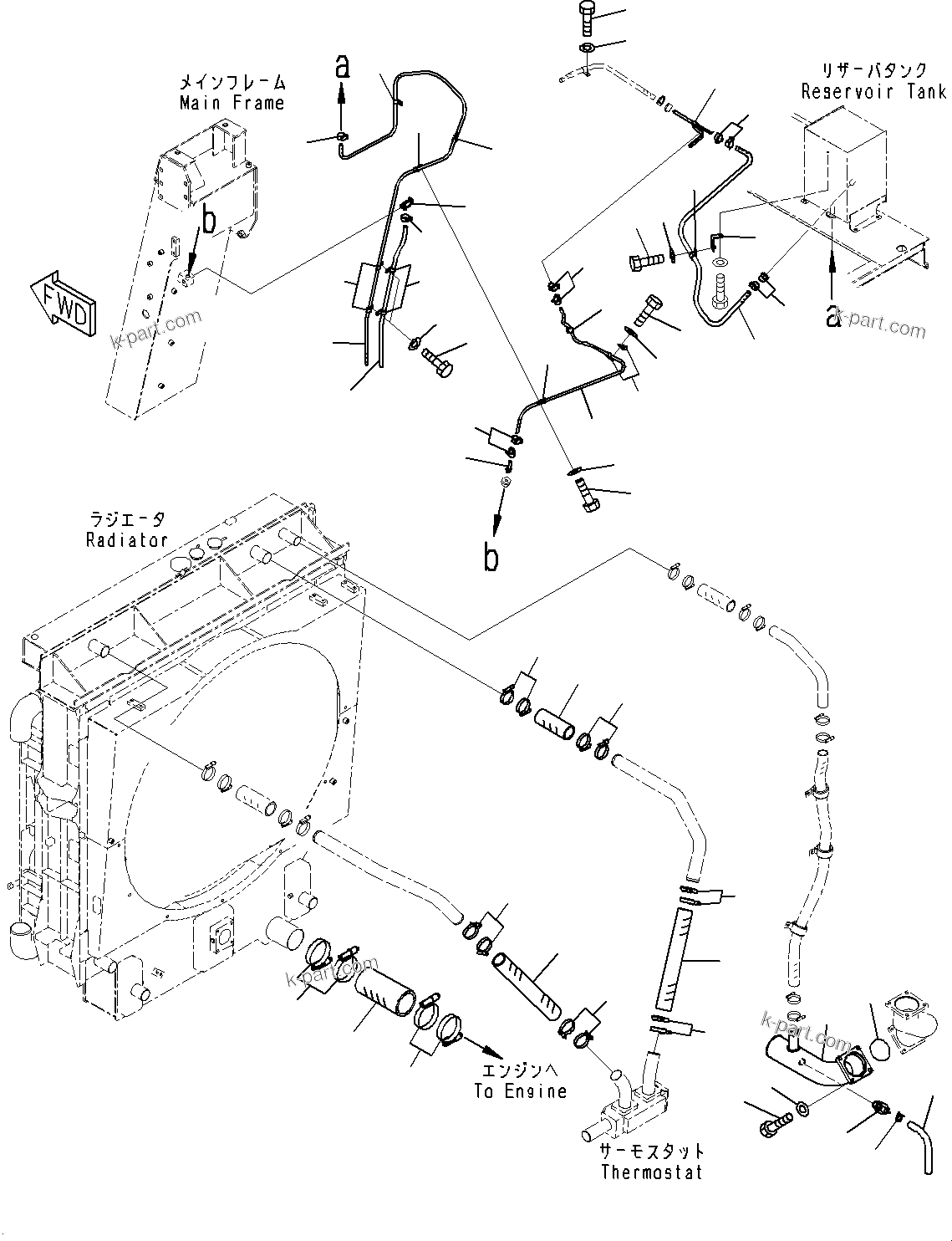 Komatsu parts book diagram for HD785-7 S/N 37001-UP: COOLANT PIPING, COOLING TUBE(#30001-)