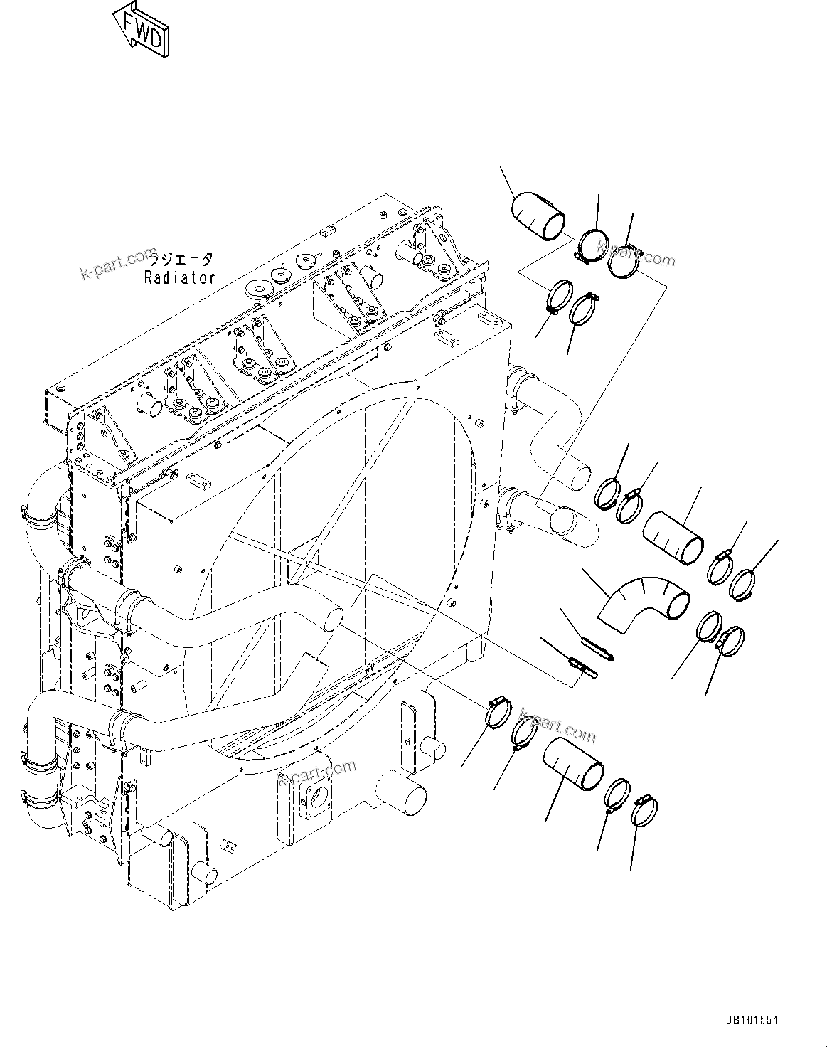 Komatsu parts book diagram for HD785-7 S/N 37001-UP: COOLANT PIPING, RADIATOR TO ENGINE(#31224-)