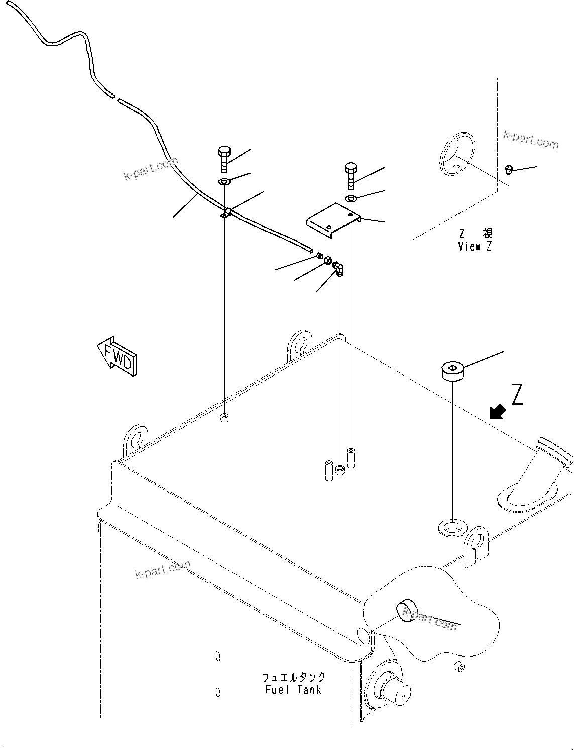 Komatsu parts book diagram for HD785-7 S/N 37001-UP: FUEL TANK, QUICK CHARGE VALVE LESS(#30001-30000)