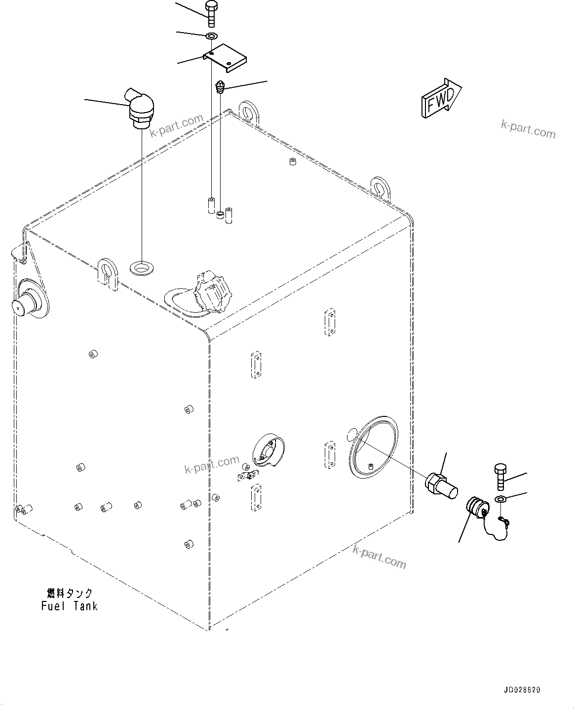 Komatsu parts book diagram for HD785-7 S/N 37001-UP: FUEL TANK, QUICK CHARGE VALVE (WITH FAST FILL COUPLER)(#37001-)