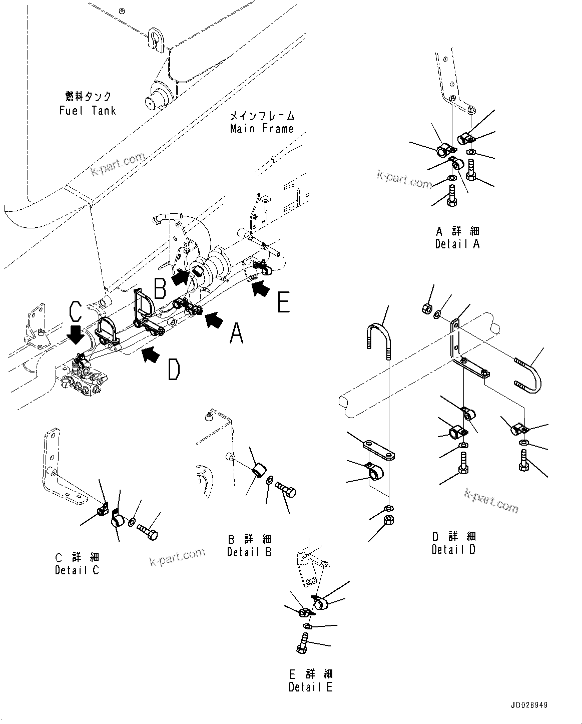 Komatsu parts book diagram for HD785-7 S/N 37001-UP: FUEL PIPING, MOUNTING (1/2)(#30001-)