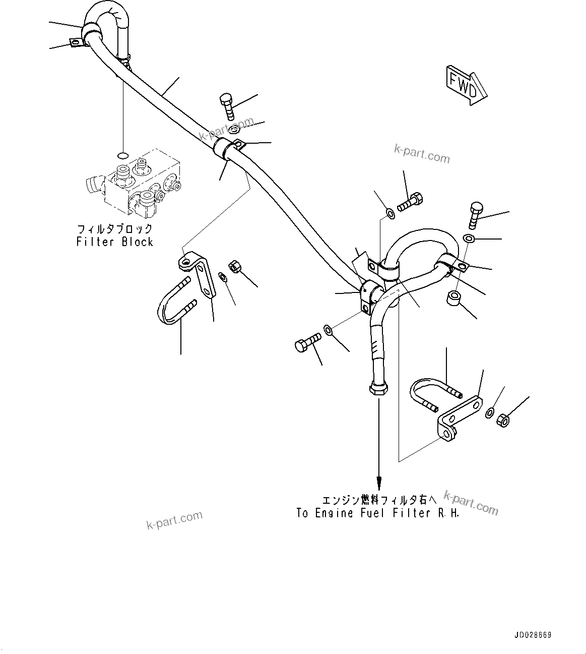Komatsu parts book diagram for HD785-7 S/N 37001-UP: FUEL PIPING, FILTER TO ENGINE(#30001-)