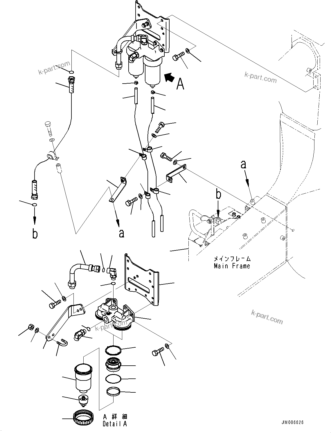 Komatsu parts book diagram for HD785-7 S/N 37001-UP: FUEL PIPING, WATER SEPARATOR (1/2) (WITH EXTRA BAD FUEL AND POOR FUEL SPECIFICATION, WATER+DUST, ADDITIONAL FILTER)(#30001-)