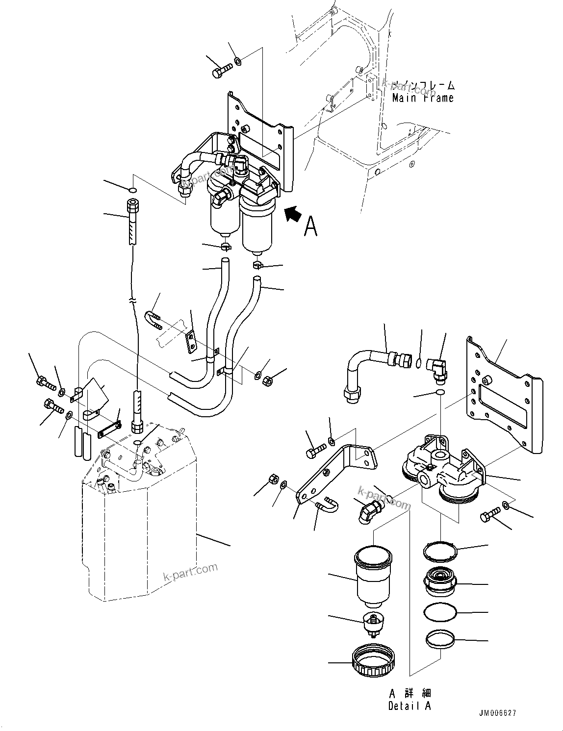 Komatsu parts book diagram for HD785-7 S/N 37001-UP: FUEL PIPING, WATER SEPARATOR (2/2) (WITH EXTRA BAD FUEL AND POOR FUEL SPECIFICATION, WATER+DUST, ADDITIONAL FILTER)(#30001-)