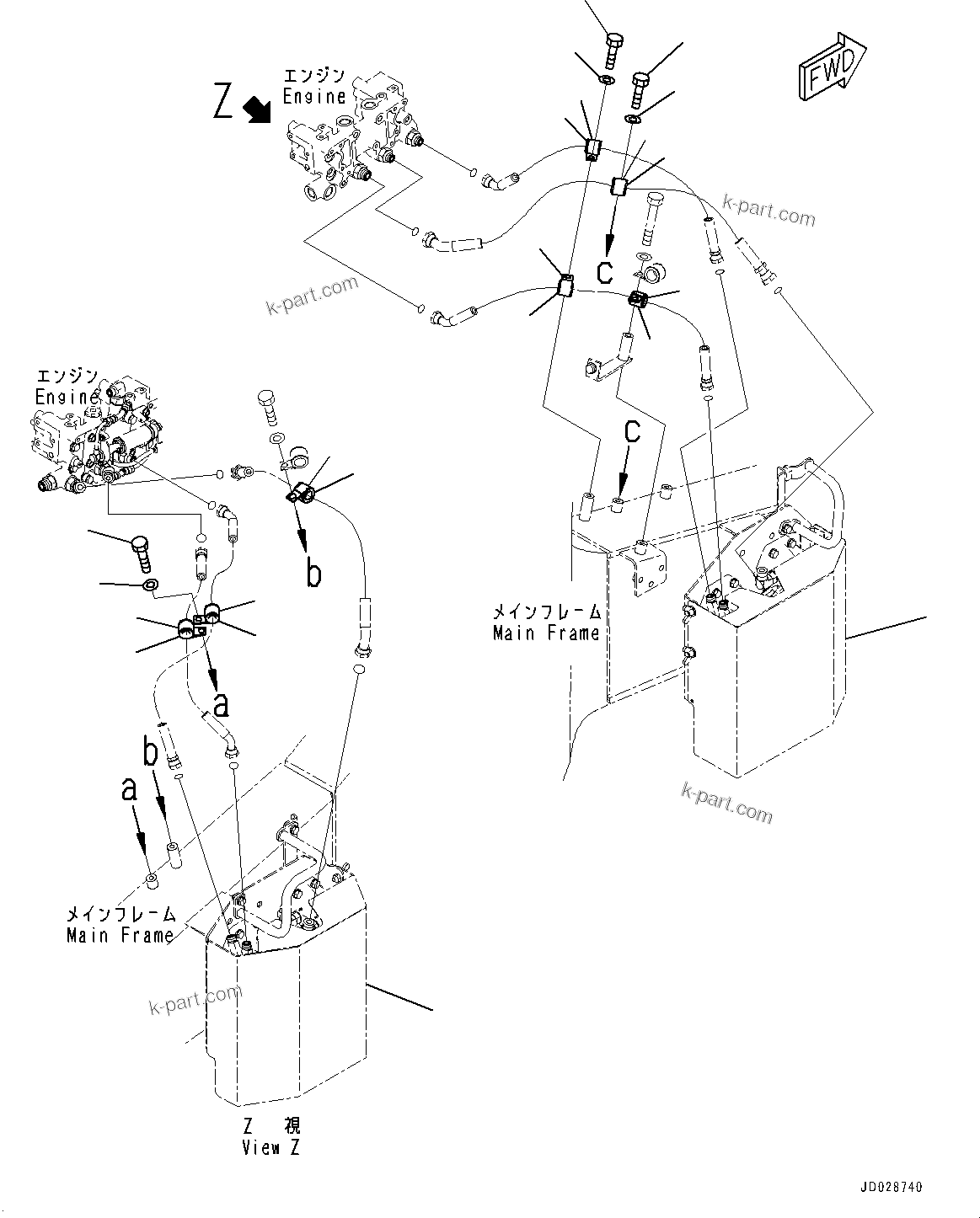 Komatsu parts book diagram for HD785-7 S/N 37001-UP: FUEL PIPING, FILTER TO ENGINE (WITH EXTRA BAD FUEL AND POOR FUEL SPECIFICATION, WATER+DUST, ADDITIONAL FILTER)(#30001-)