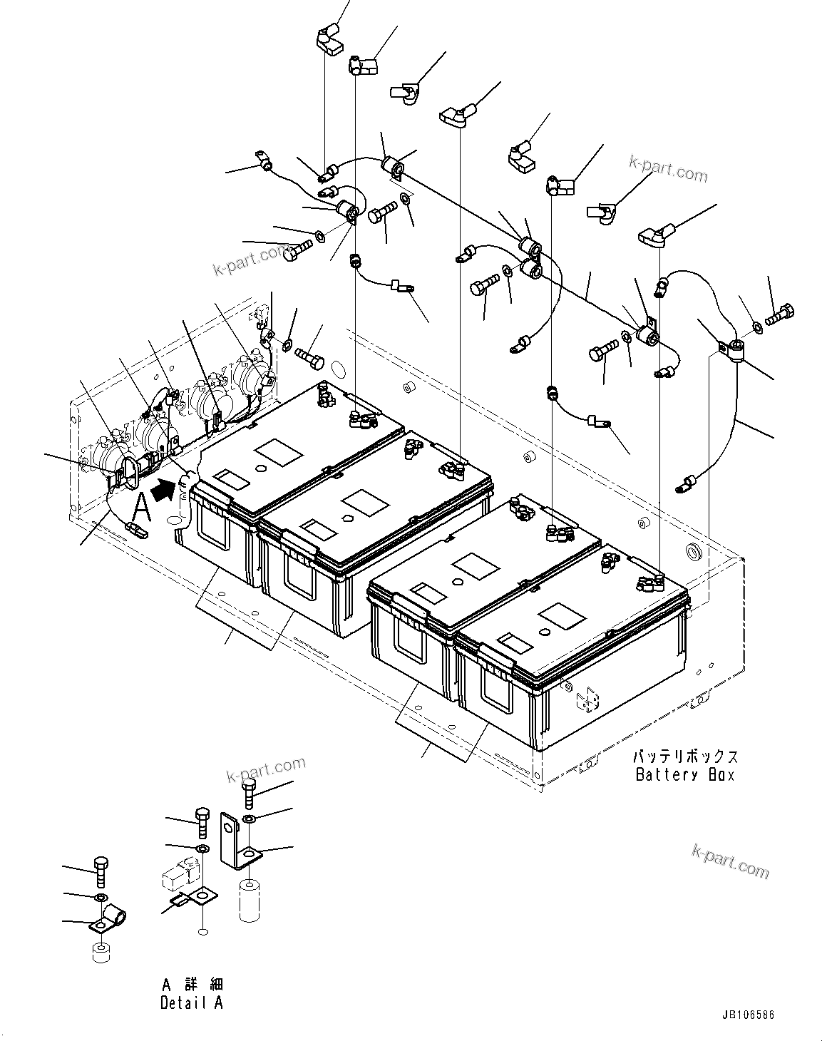 Komatsu parts book diagram for HD785-7 S/N 37001-UP: BATTERY BOX AND REAR HOOD, BATTERY(#30001-)