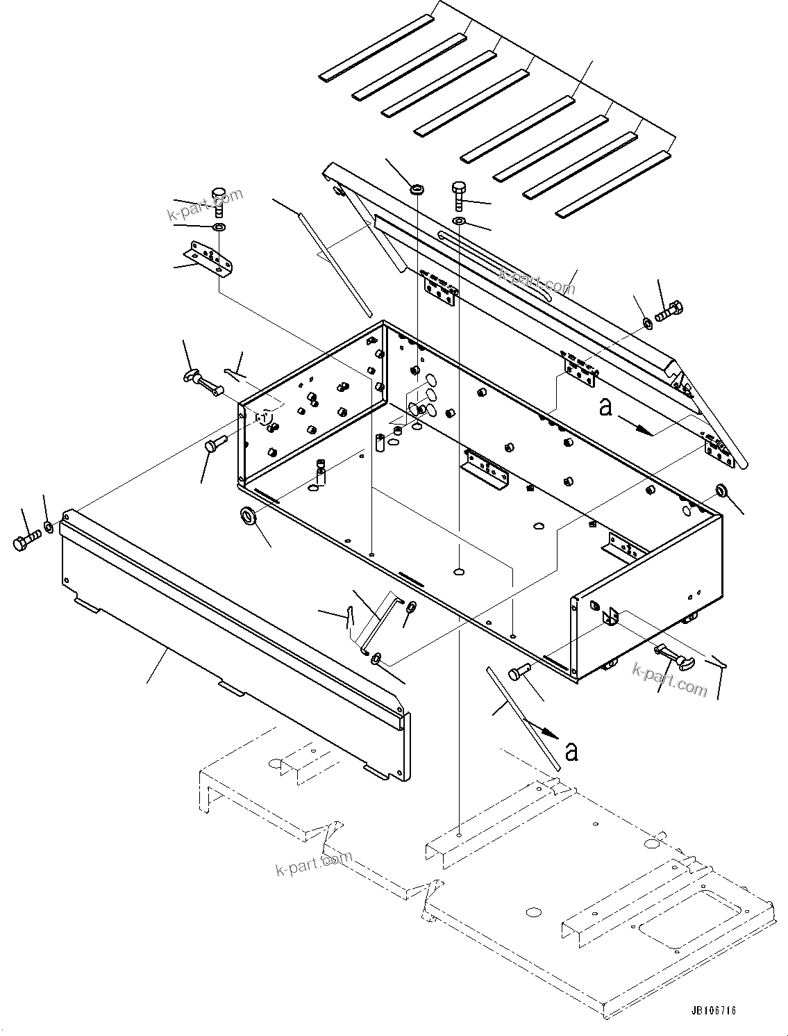 Komatsu parts book diagram for HD785-7 S/N 37001-UP: BATTERY BOX AND REAR HOOD, BATTERY BOX(#30001-)