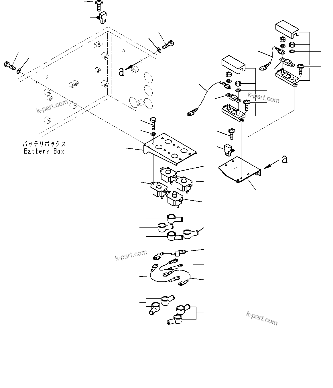Komatsu parts book diagram for HD785-7 S/N 37001-UP: BATTERY BOX AND REAR HOOD, CIRCUIT BREAKER(#30001-)