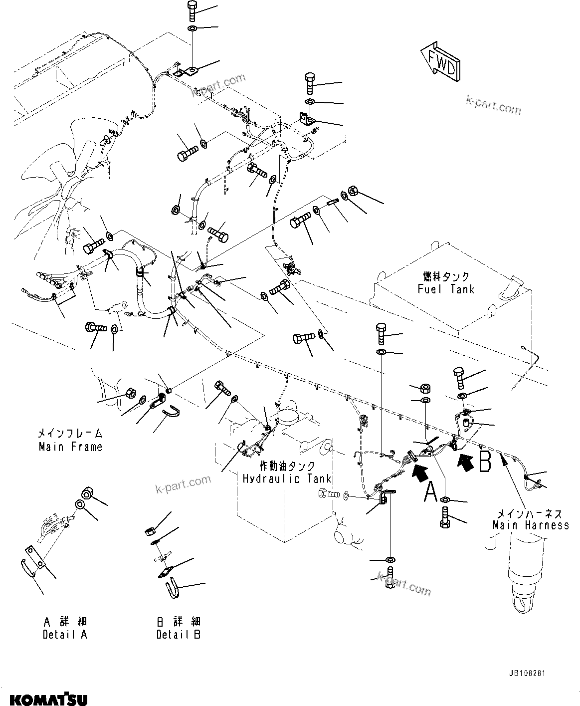 Komatsu parts book diagram for HD785-7 S/N 37001-UP: ELECTRIC WIRING HARNESS, MAIN WIRING HARNESS (2/2) (WITH EXTRA BAD FUEL AND POOR FUEL SPECIFICATION, WATER+DUST, ADDITIONAL FILT