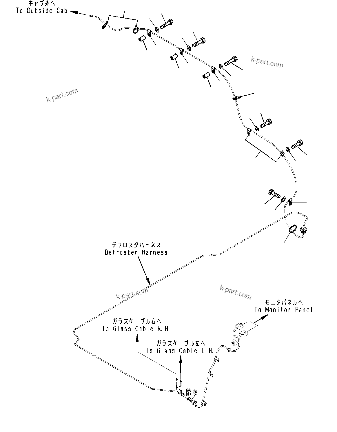 Komatsu parts book diagram for HD785-7 S/N 37001-UP: DEFROSTER WIRING HARNESS MOUNTING, (#30001-)