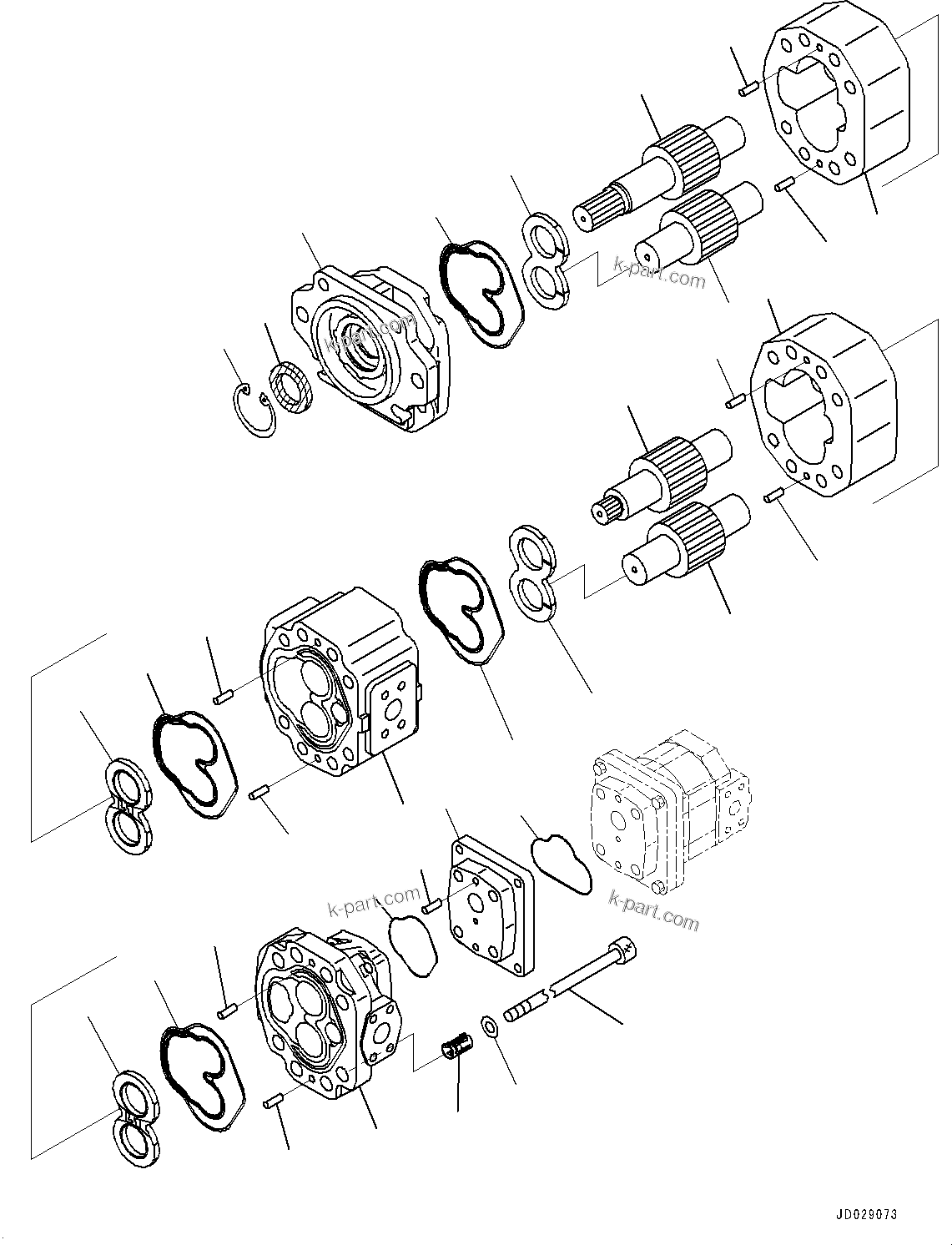 Komatsu parts book diagram for HD785-7 S/N 37001-UP: TORQUE CONVERTER AND TRANSMISSION, INNER PARTS, HYDRAULIC PUMP (1/2) (TRANSMISSION AND TORQUE CONVERTER LUBRICATION PUMP)(#30001