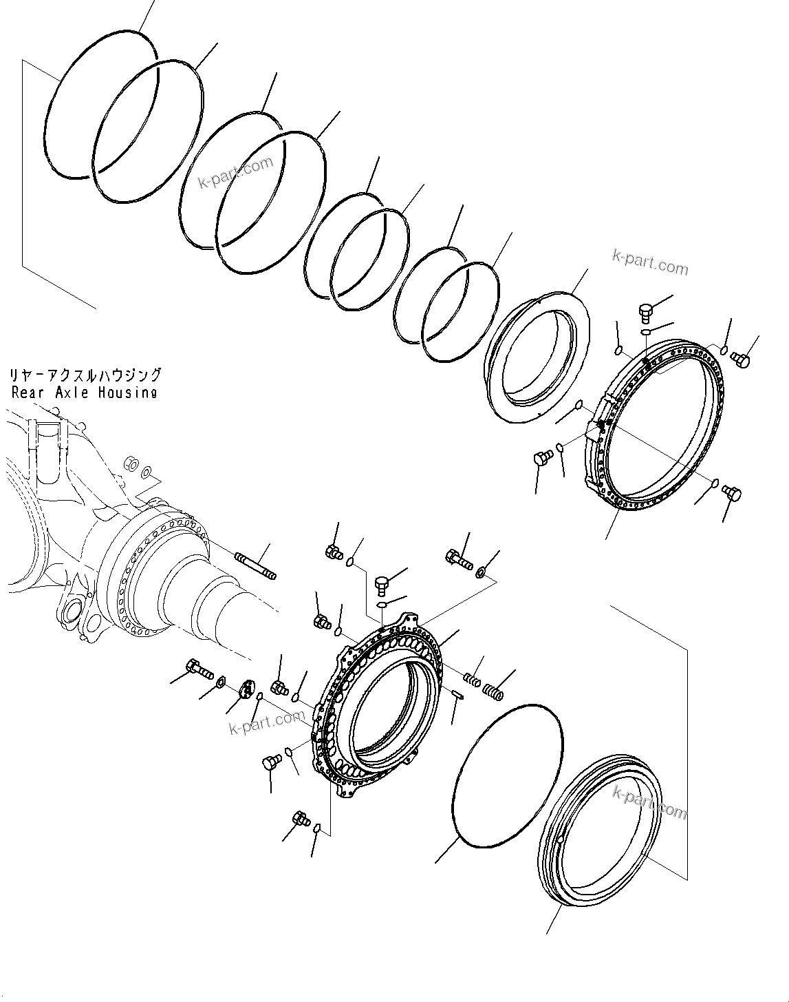Komatsu parts book diagram for HD785-7 S/N 37001-UP: REAR AXLE, FINAL DRIVE, BRAKE, L.H. (1/4)(#30001-)