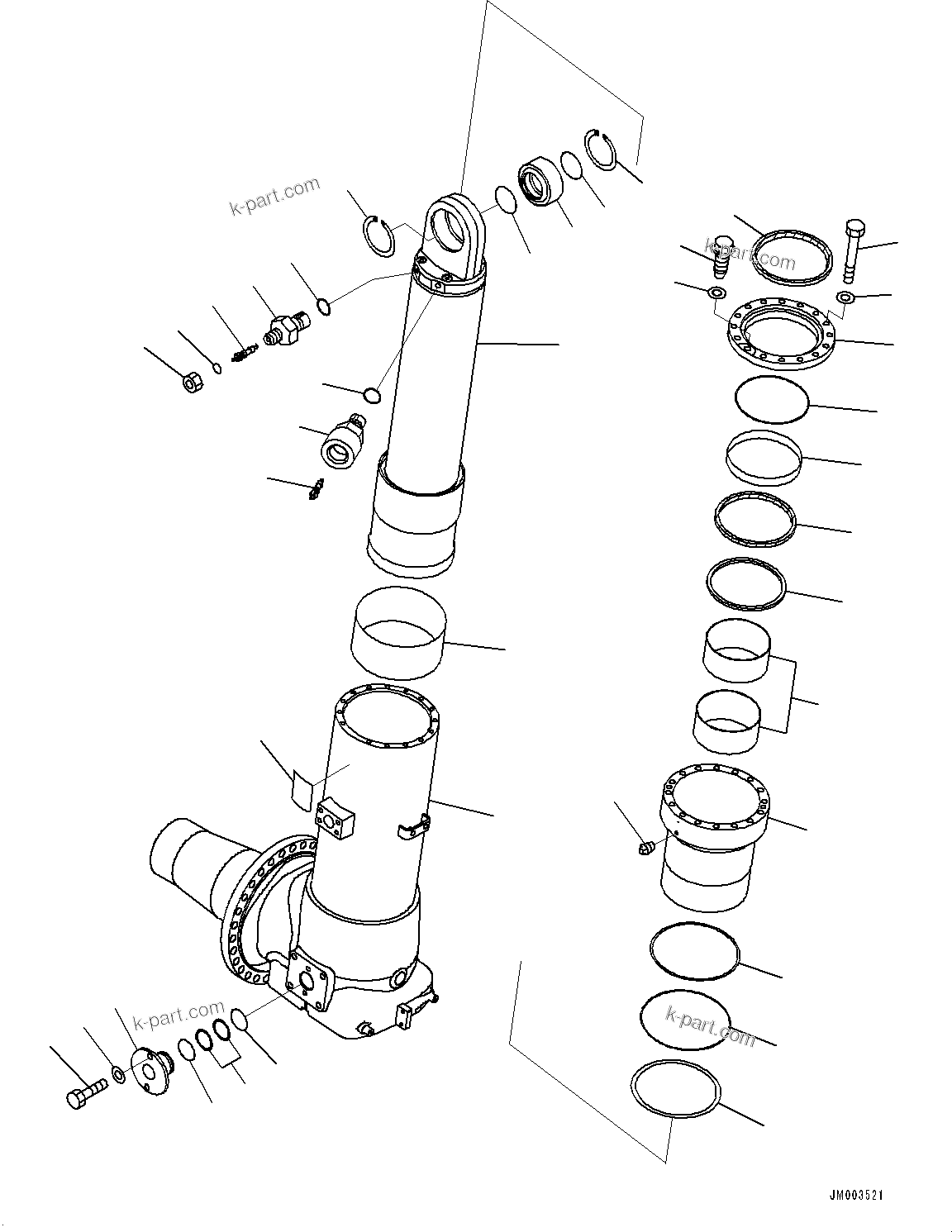 Komatsu parts book diagram for HD785-7 S/N 37001-UP: FRONT AXLE, SUSPENSION CYLINDER, R.H.(#31800-33886)