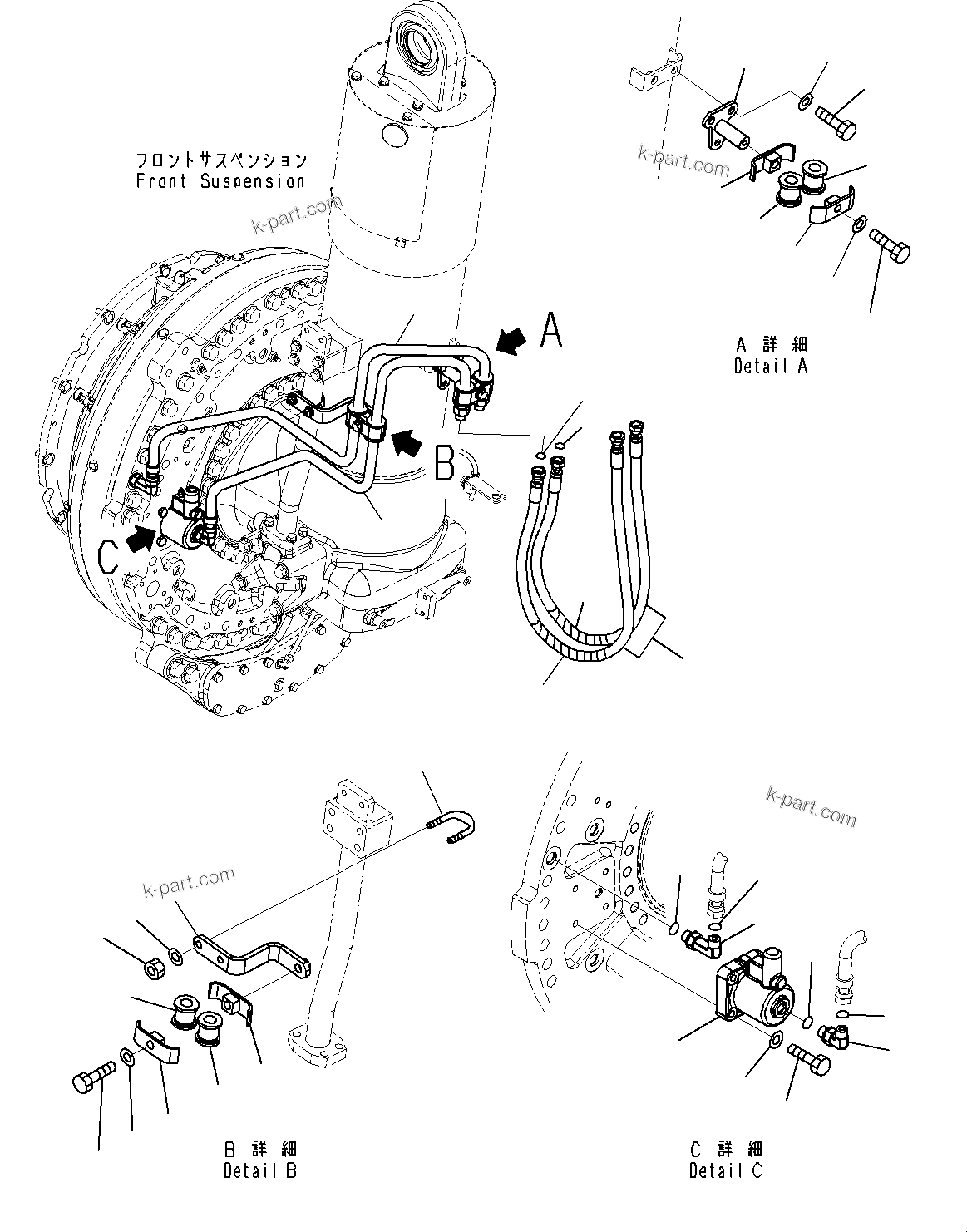 Komatsu parts book diagram for HD785-7 S/N 37001-UP: FRONT AXLE, BRAKE PIPING (1/2)(#31800-)