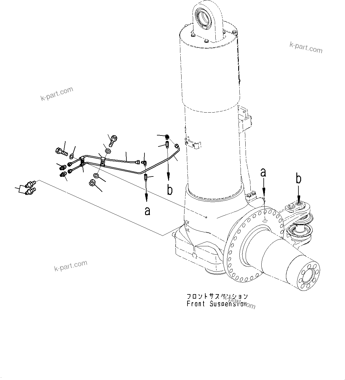 Komatsu parts book diagram for HD785-7 S/N 37001-UP: FRONT AXLE, LUBRICATION (2/2)(#31800-)