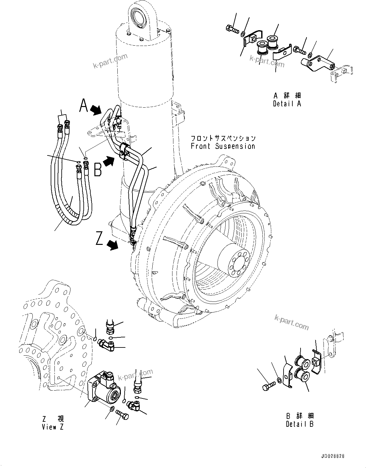Komatsu parts book diagram for HD785-7 S/N 37001-UP: FRONT AXLE, BRAKE PIPING (2/2)(#31800-)