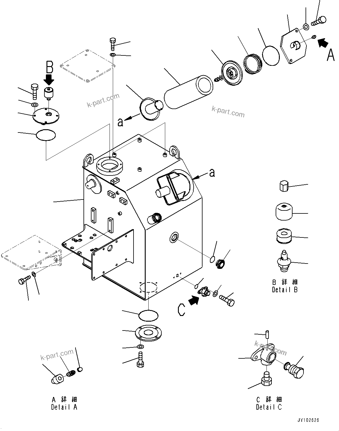 Komatsu parts book diagram for HD785-7 S/N 37001-UP: HYDRAULIC TANK, TANK (1/2) (WITH BUDDY SYSTEM)(#32183-)