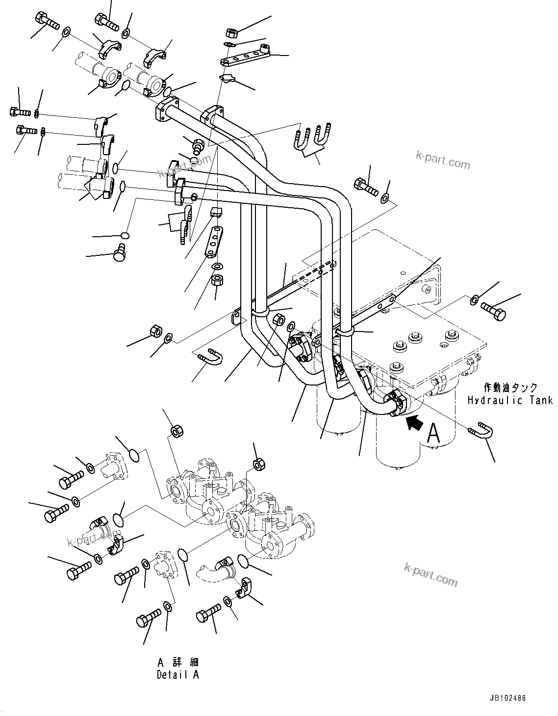 Komatsu parts book diagram for HD785-7 S/N 37001-UP: HYDRAULIC TANK, TRANSMISSION TO HYDRAULIC TANK PIPING(#33074-)