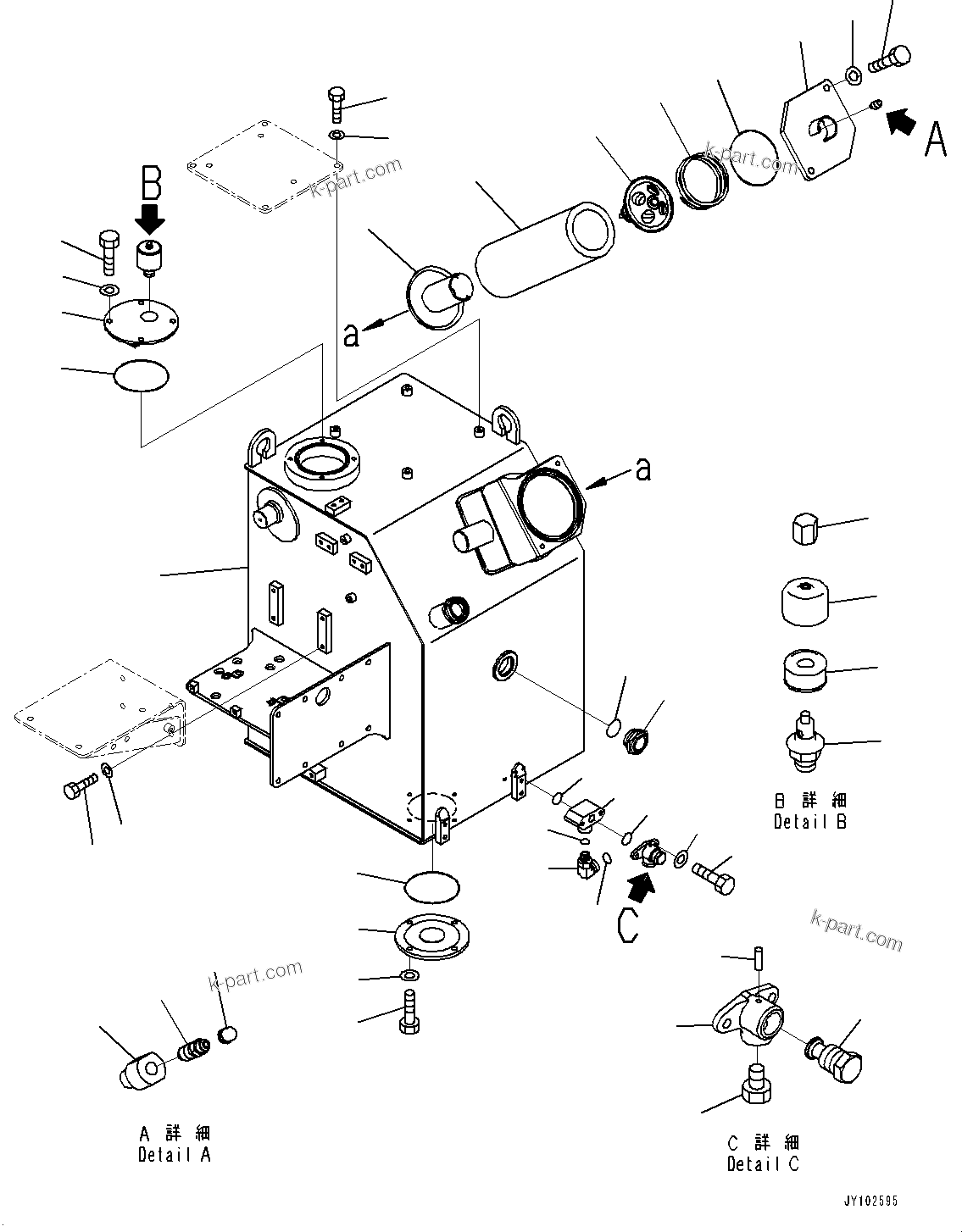 Komatsu parts book diagram for HD785-7 S/N 37001-UP: HYDRAULIC TANK, TANK (1/2) (WITH OIL QUICK CHARGE, OIL FILLER CAP LOCK AND COVER LOCK)(#31282-32182)