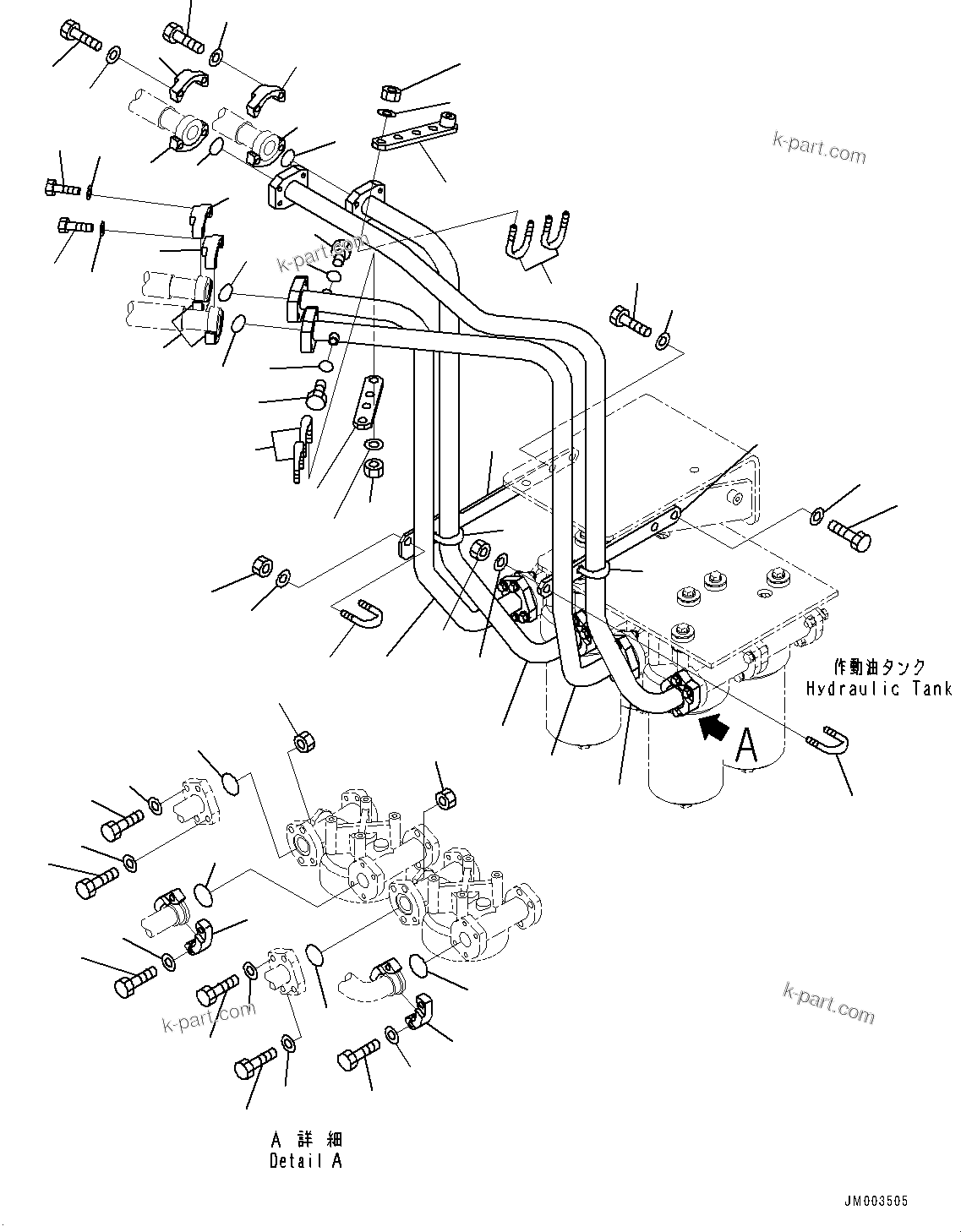 Komatsu parts book diagram for HD785-7 S/N 37001-UP: HYDRAULIC TANK, TRANSMISSION TO HYDRAULIC TANK PIPING(#30001-33073)