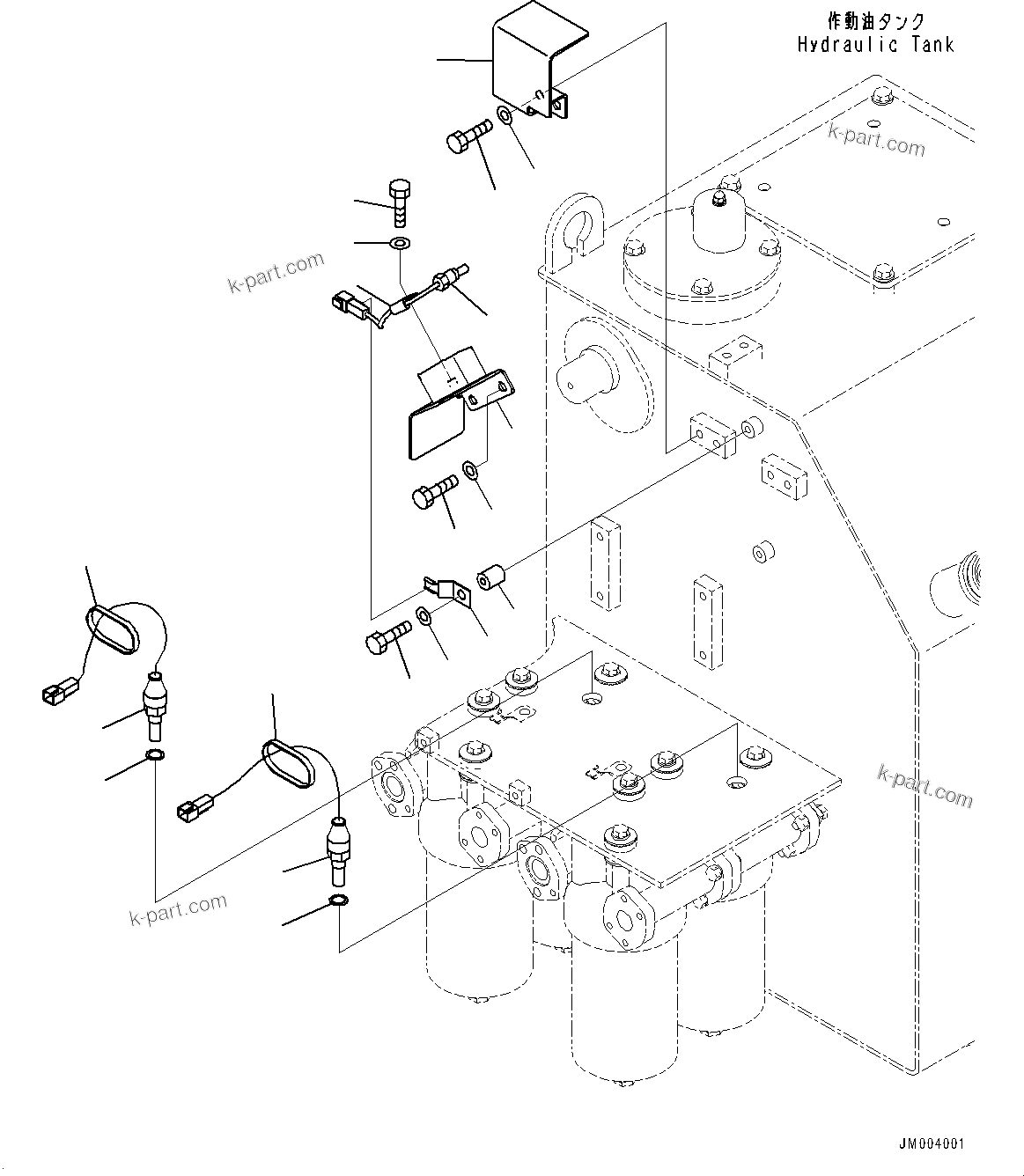 Komatsu parts book diagram for HD785-7 S/N 37001-UP: HYDRAULIC TANK, SENSOR (WITH QUICK COUPLING, FOR LEFT REFUELING)(#30001-30498)