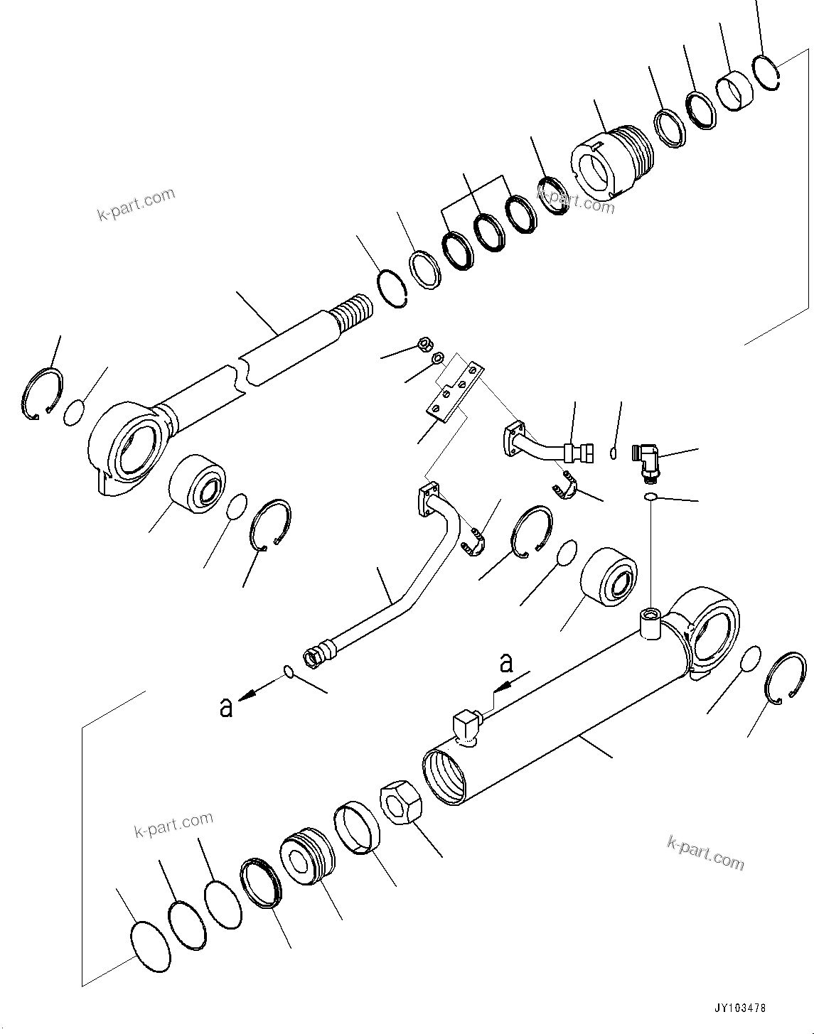 Komatsu parts book diagram for HD785-7 S/N 37001-UP: STEERING AND HOIST HYDRAULIC PIPING, INNER PARTS, STEERING CYLINDER, L.H.(#34851-)