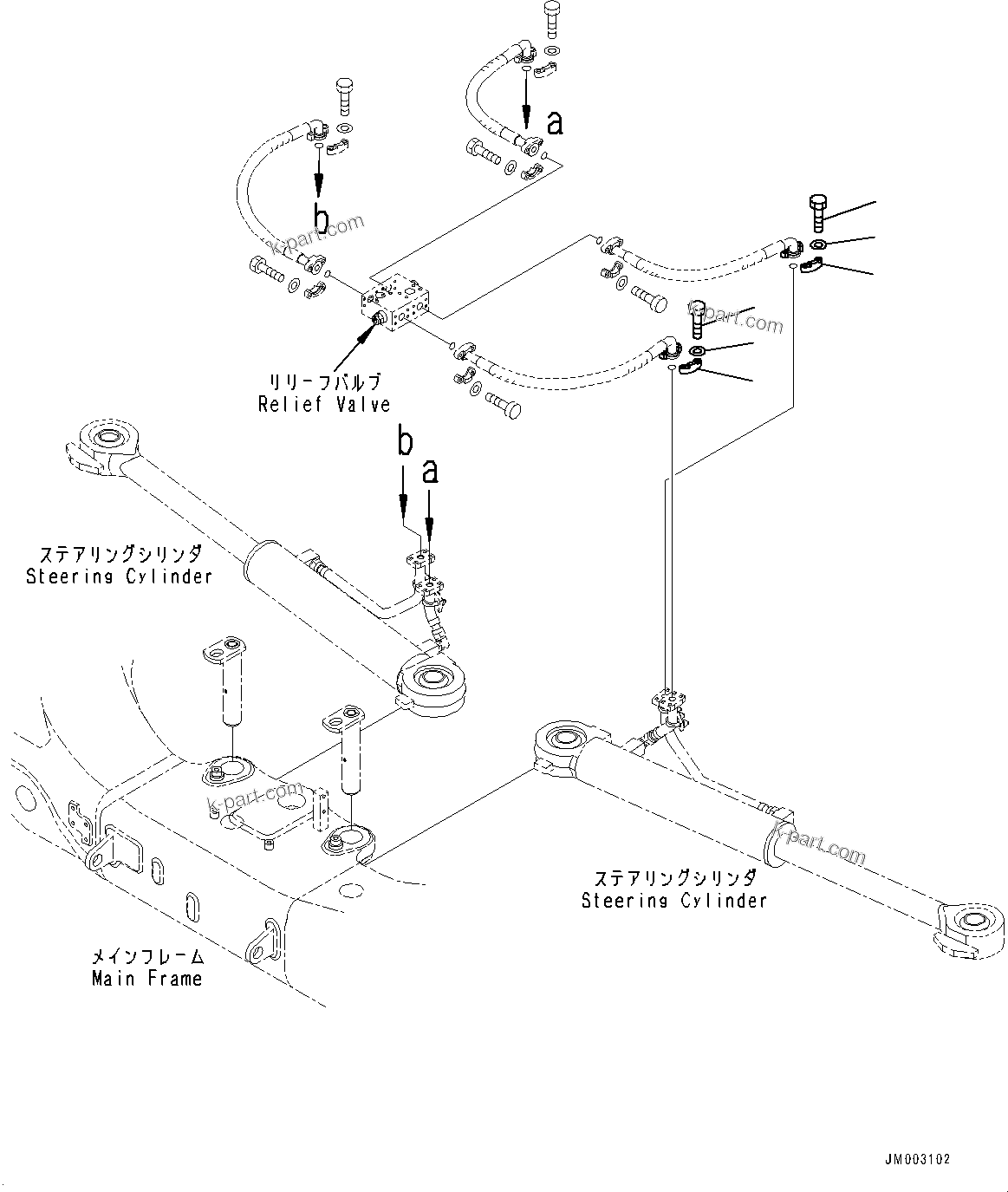 Komatsu parts book diagram for HD785-7 S/N 37001-UP: STEERING AND HOIST HYDRAULIC PIPING, MOUNTING (1/2)(#30001-)