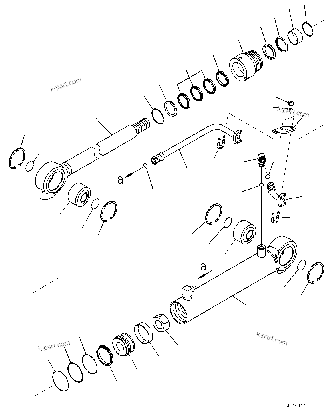 Komatsu parts book diagram for HD785-7 S/N 37001-UP: STEERING AND HOIST HYDRAULIC PIPING, INNER PARTS, STEERING CYLINDER, R.H.(#34851-)