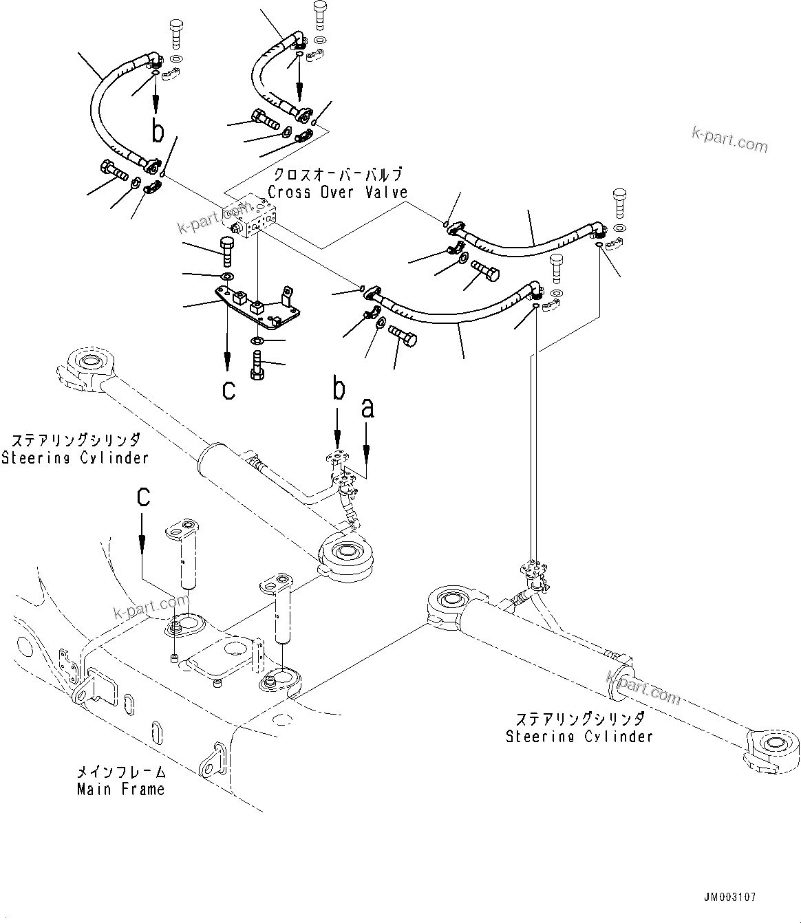 Komatsu parts book diagram for HD785-7 S/N 37001-UP: STEERING AND HOIST HYDRAULIC PIPING, CROSS OVER VALVE RELATED PARTS(#30001-)