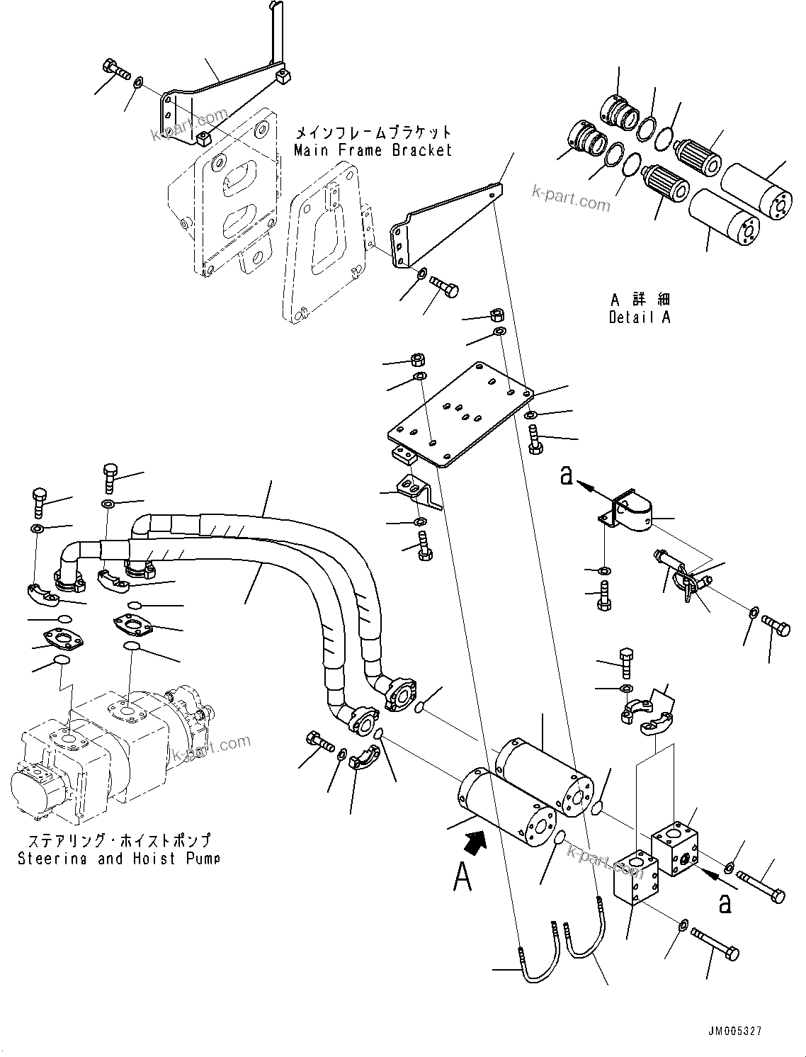 Komatsu parts book diagram for HD785-7 S/N 37001-UP: STEERING AND HOIST HYDRAULIC PIPING, PUMP TO FILTER(#30001-)